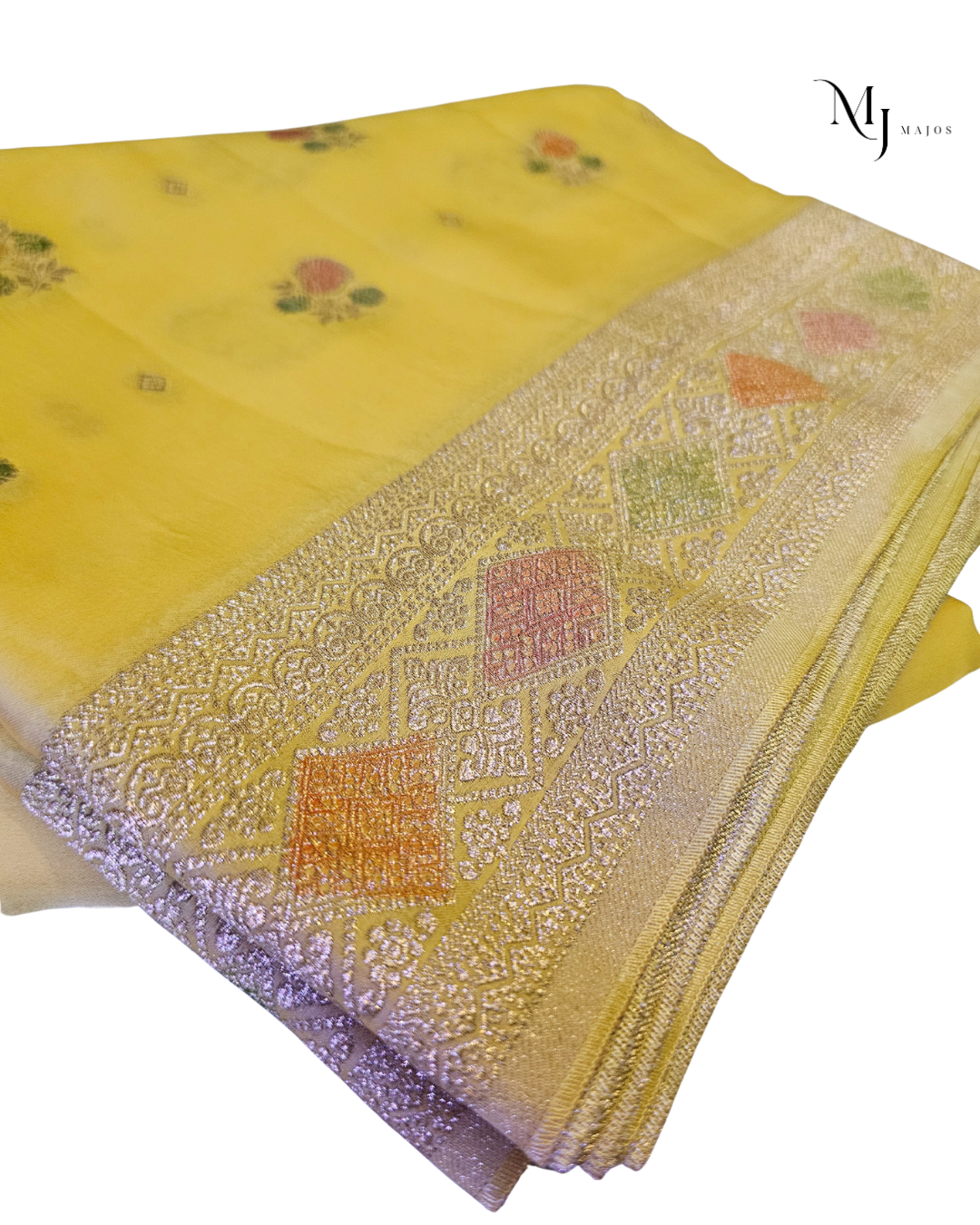 Yellow Mushru Meenakari saree