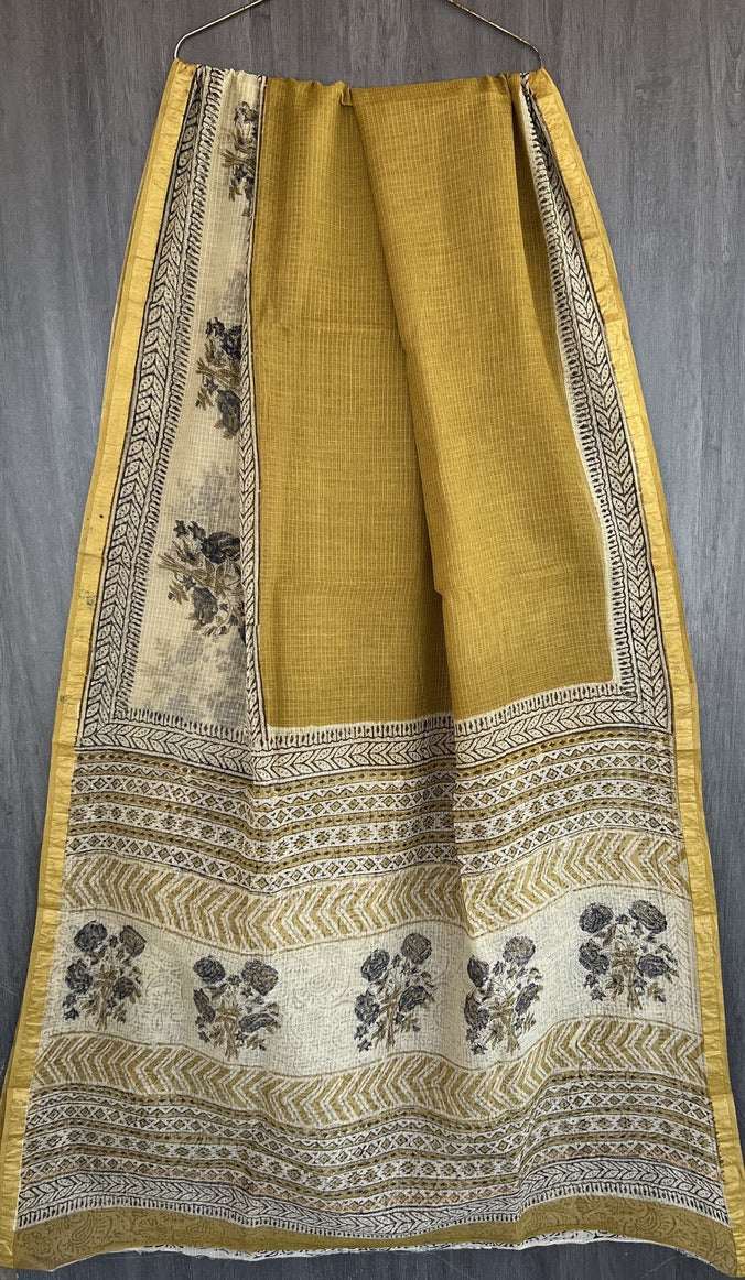 A98-Kota Doria Saree- Mustard and Black