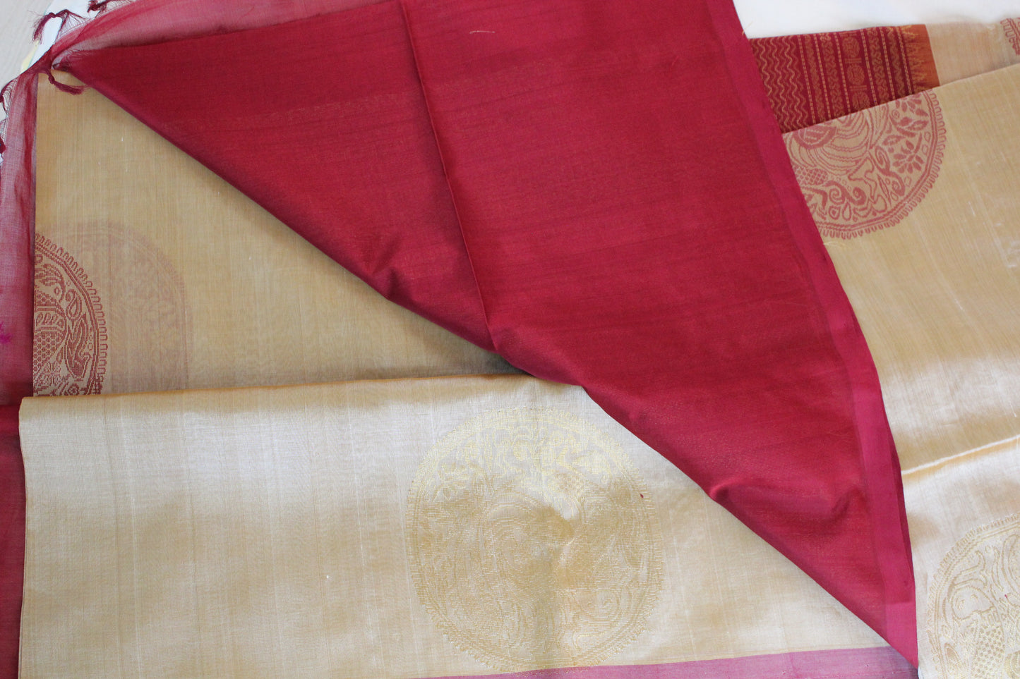 MJ017- beige and maroon silk cotton