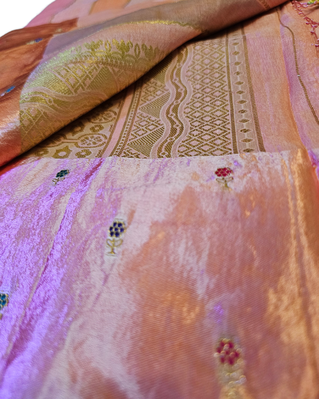 Pink Multicolour stripes Munga Rangkat Saree