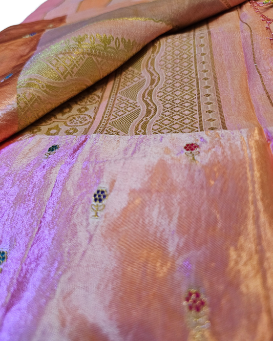 Pink Multicolour stripes Munga Rangkat Saree