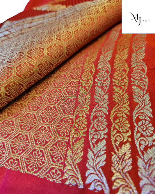 Red Mushru Silk saree