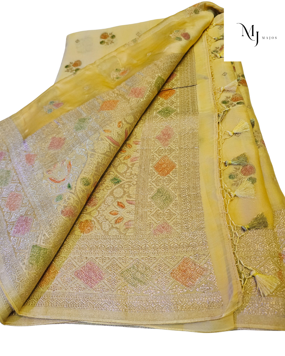 Yellow Mushru Meenakari saree