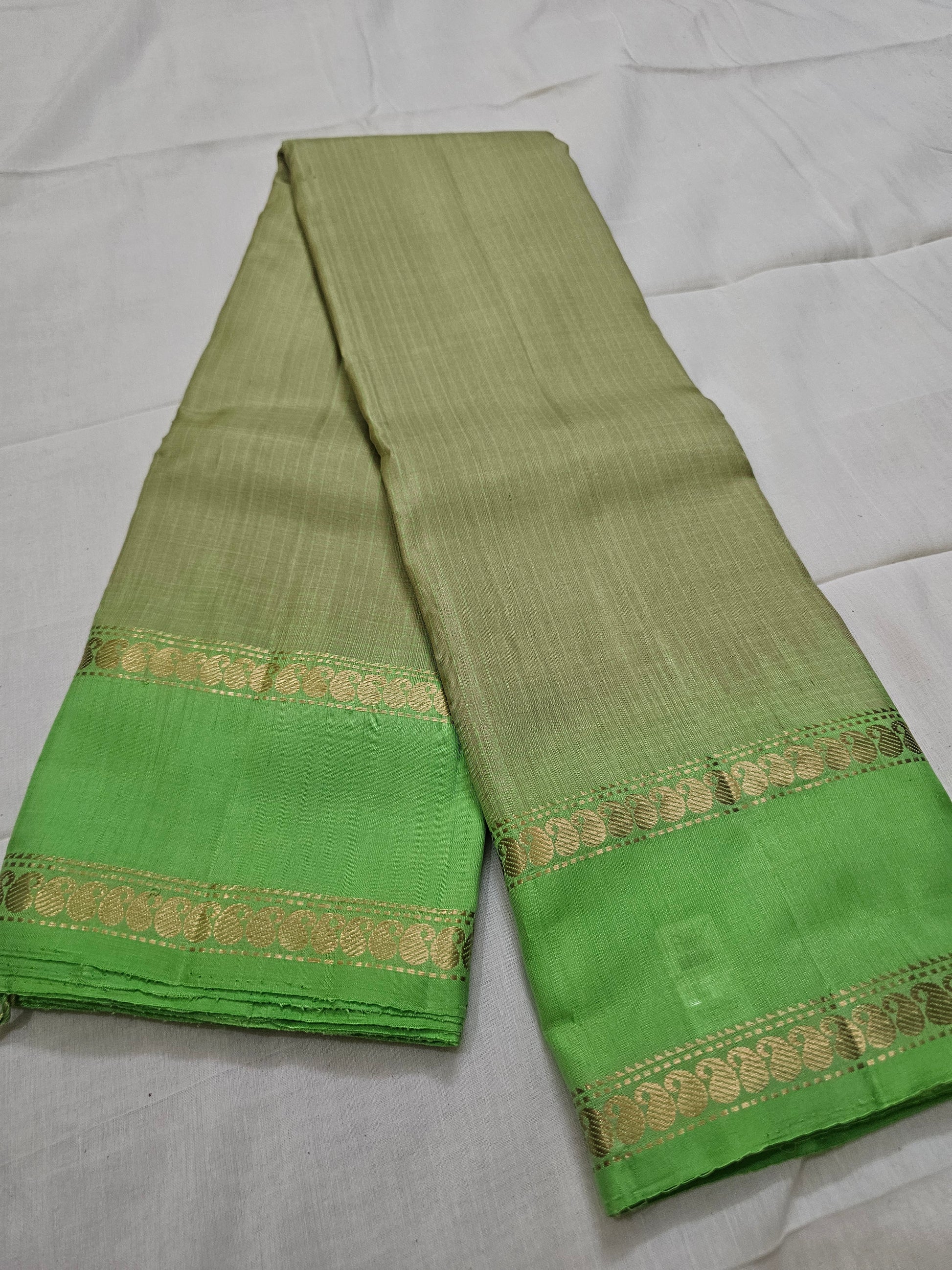 A3- Parrot Green Pure Soft Silk Saree - Majos