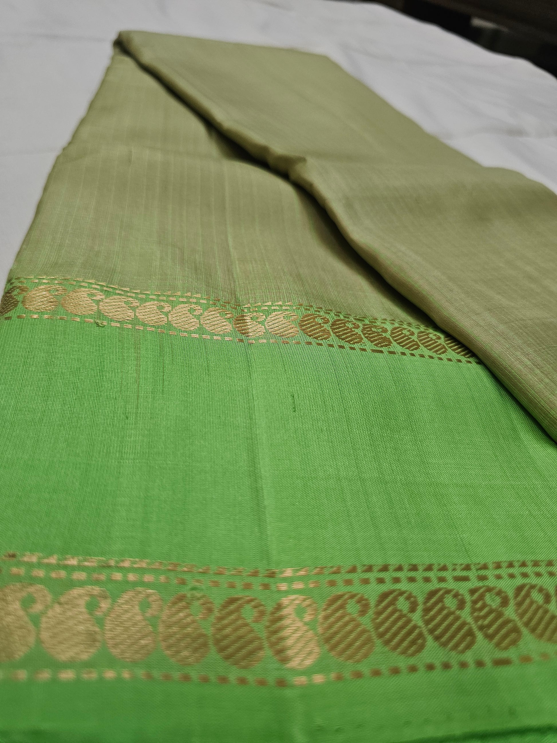 A3- Parrot Green Pure Soft Silk Saree - Majos