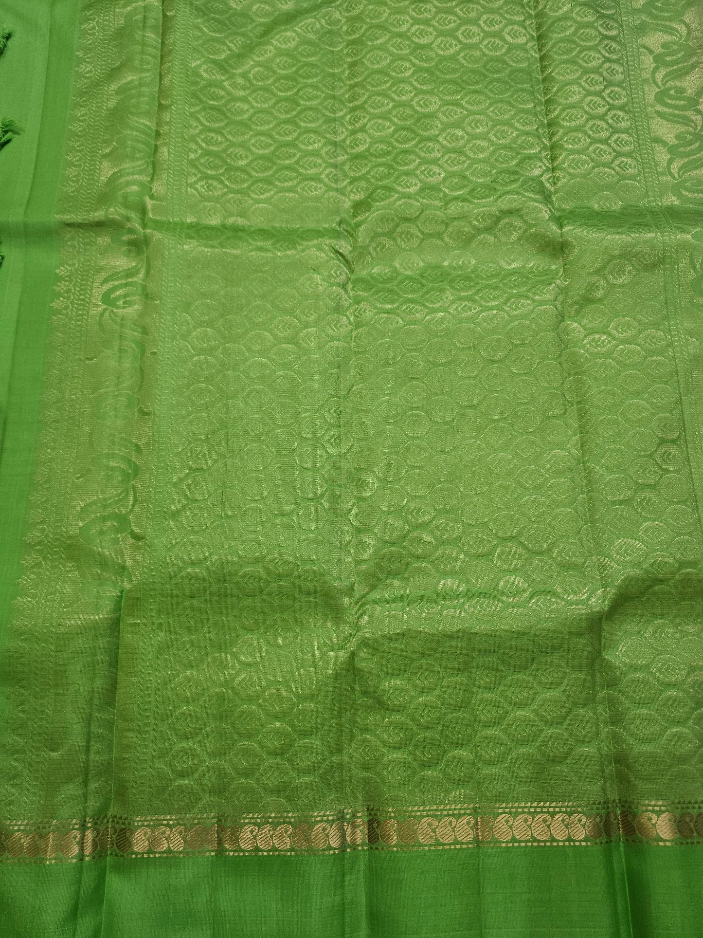 A3- Parrot Green Pure Soft Silk Saree - Majos