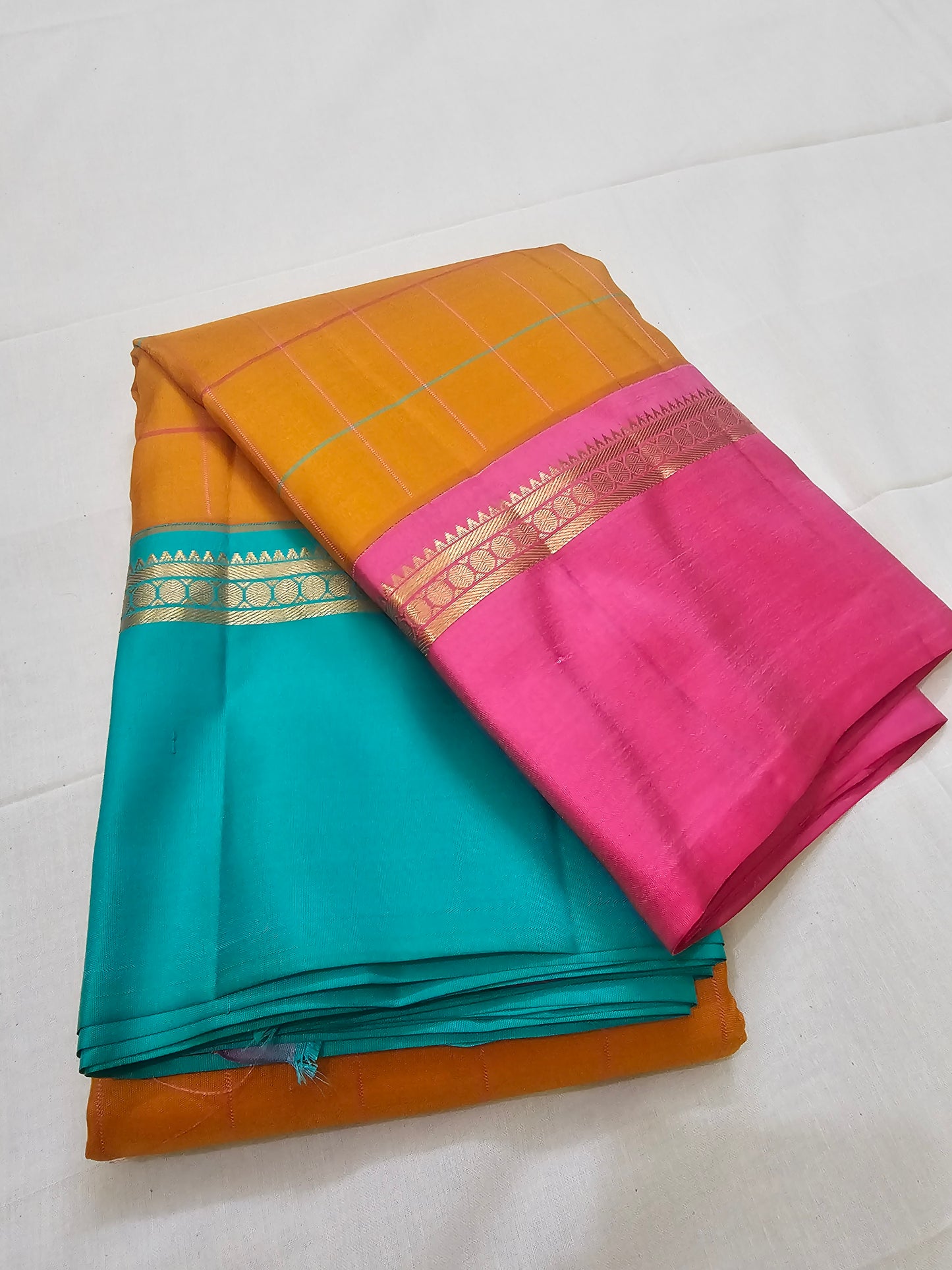 A4- Mustard colour body- ganga jamuna border pure soft silk saree - Majos