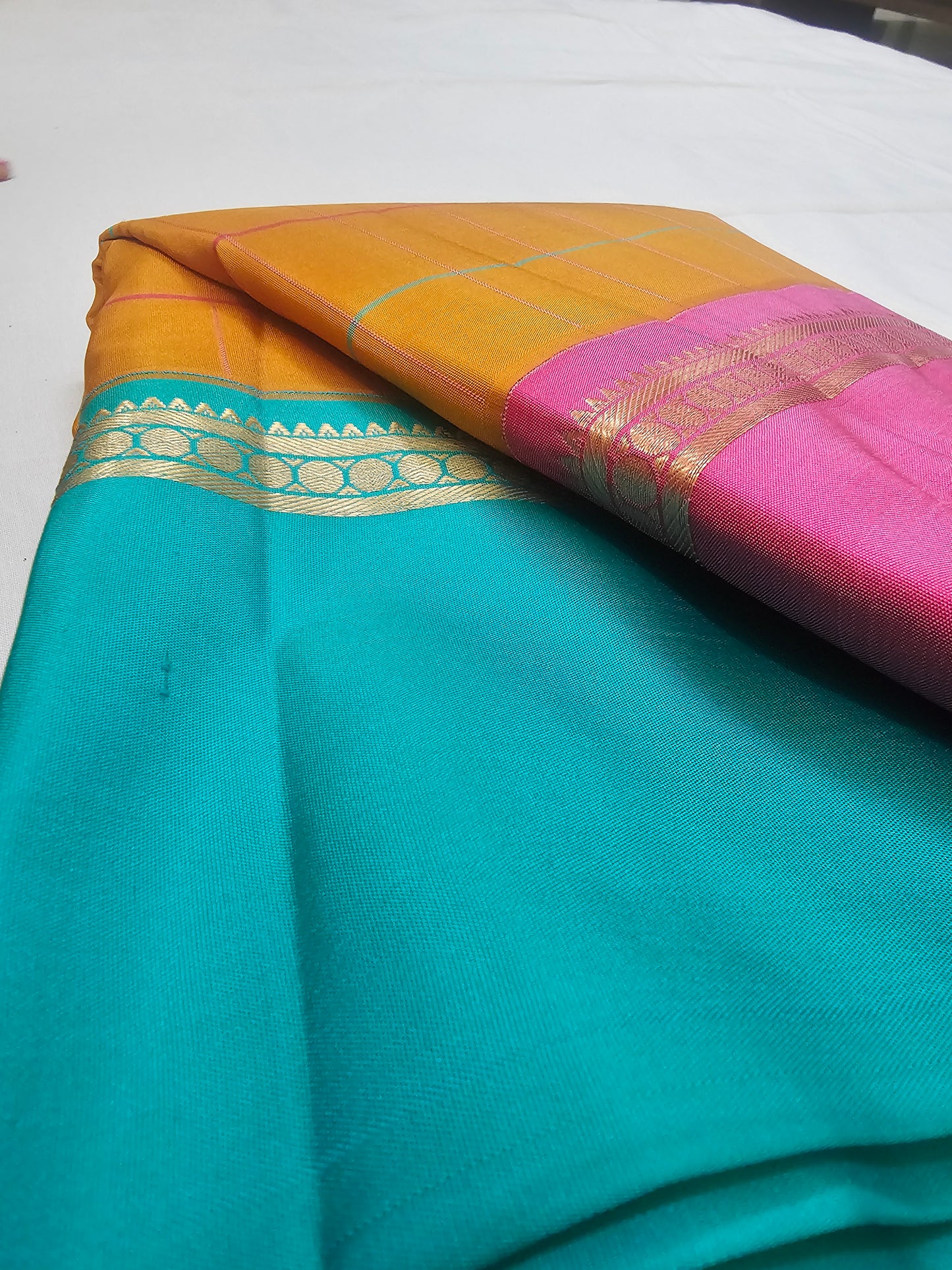 A4- Mustard colour body- ganga jamuna border pure soft silk saree - Majos