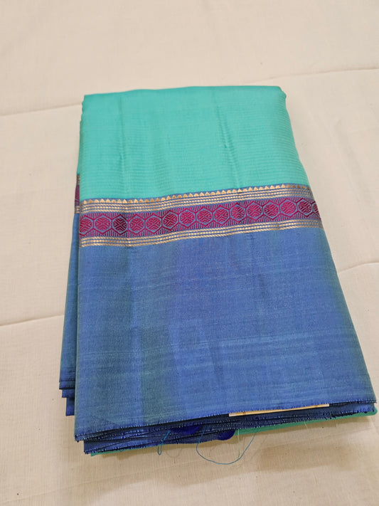 A5- sea green and dark blue pure soft silk saree - Majos