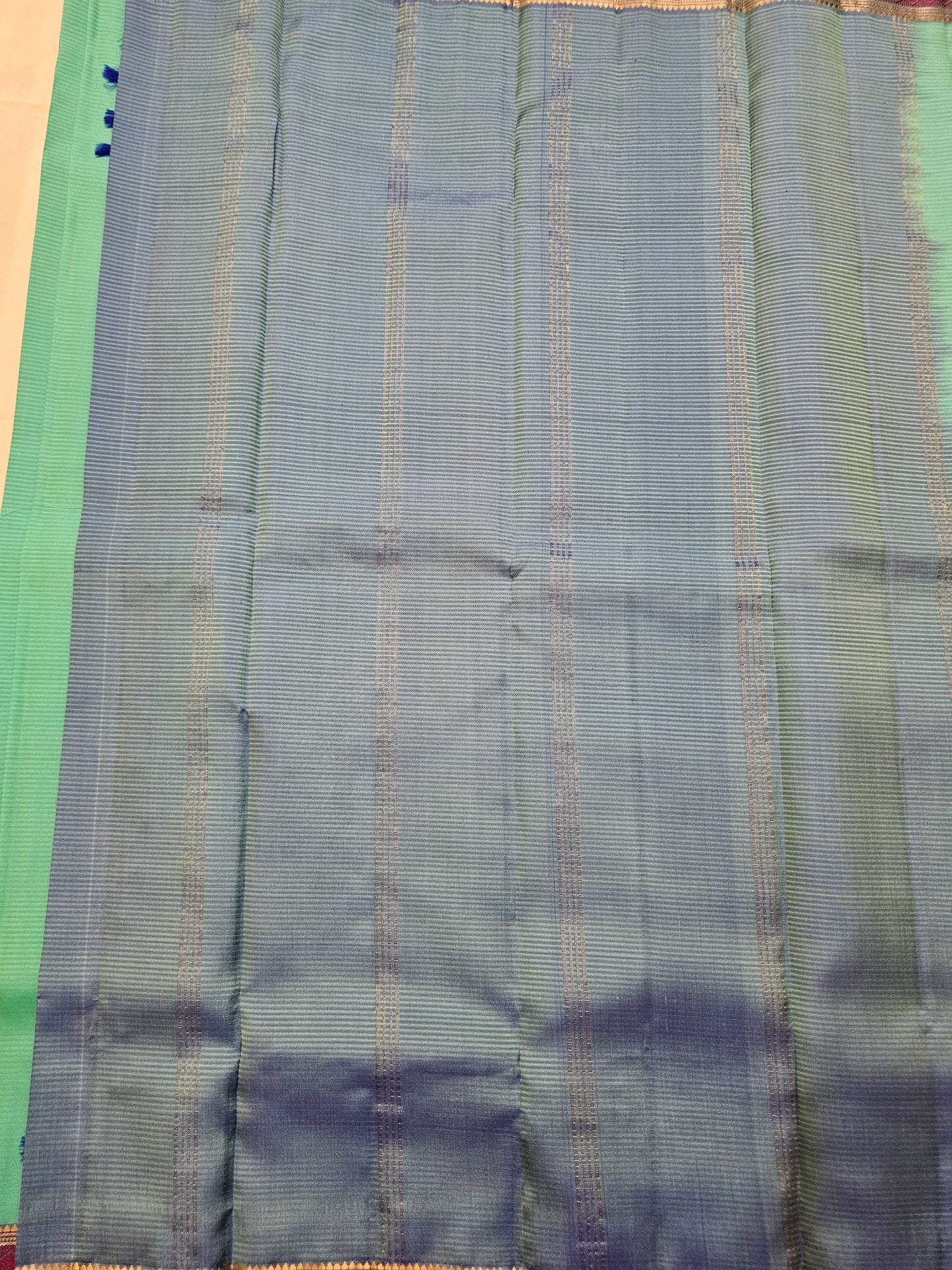 A5- sea green and dark blue pure soft silk saree - Majos