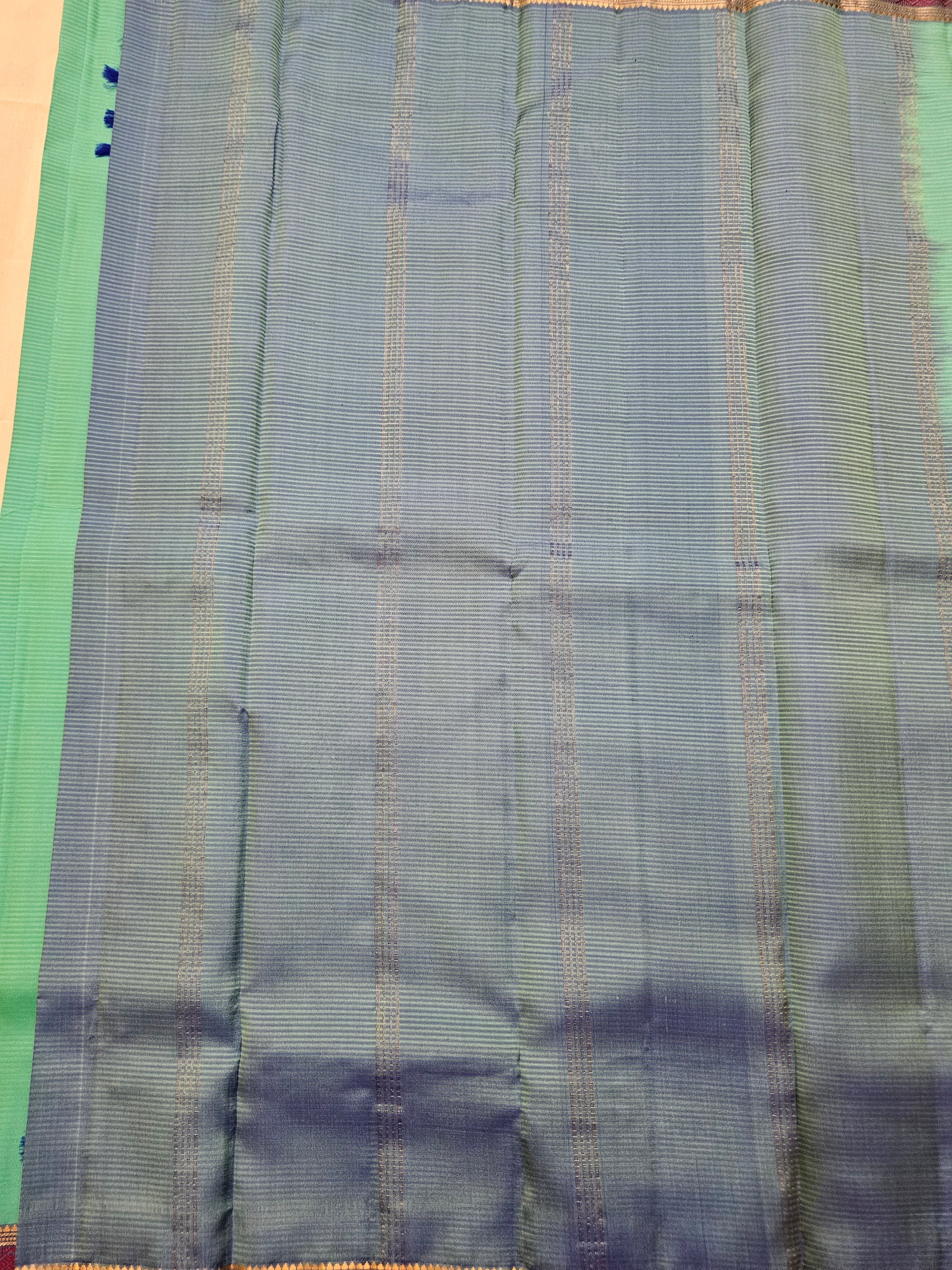 A5- sea green and dark blue pure soft silk saree - Majos