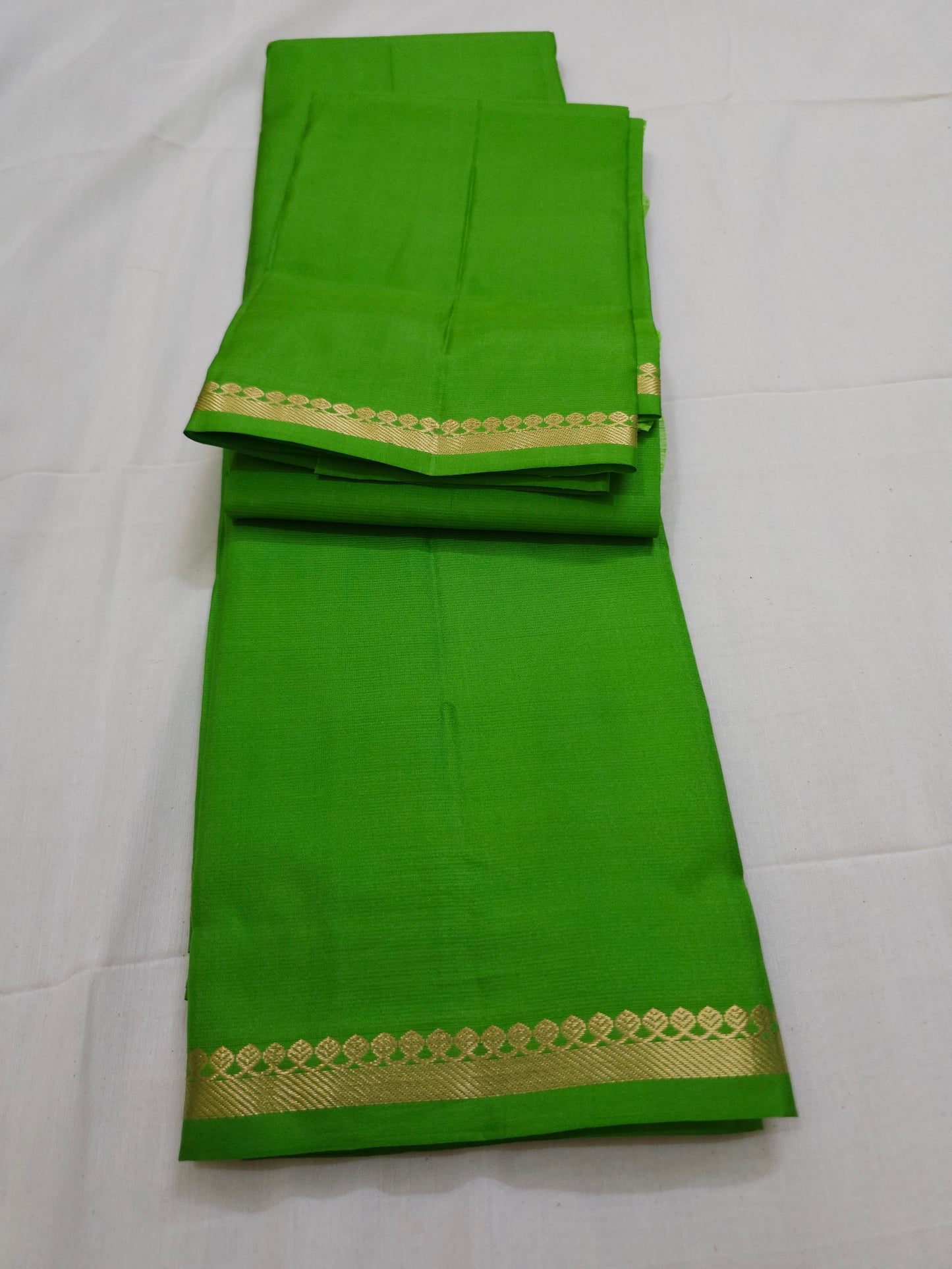 A8- Parrot green self colour pure soft silk saree - Majos