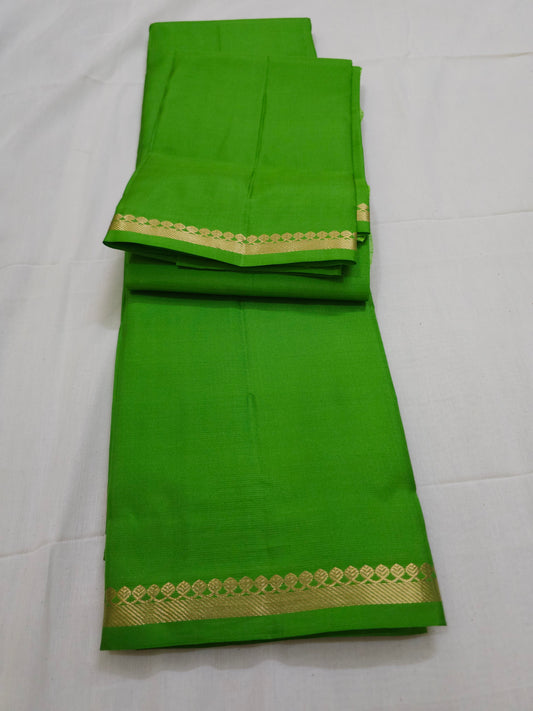A8- Parrot green self colour pure soft silk saree - Majos