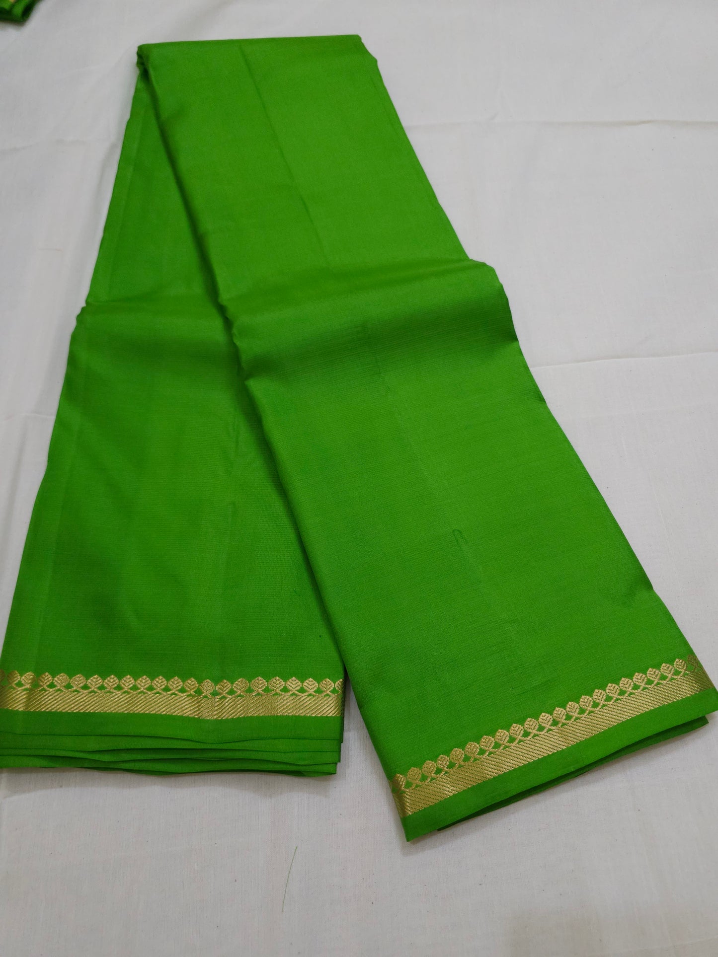 A8- Parrot green self colour pure soft silk saree - Majos
