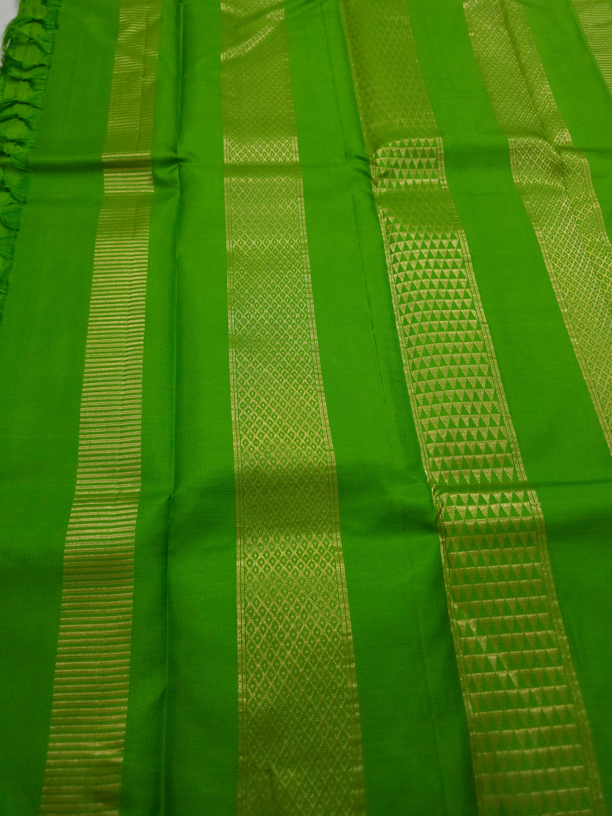 A8- Parrot green self colour pure soft silk saree - Majos