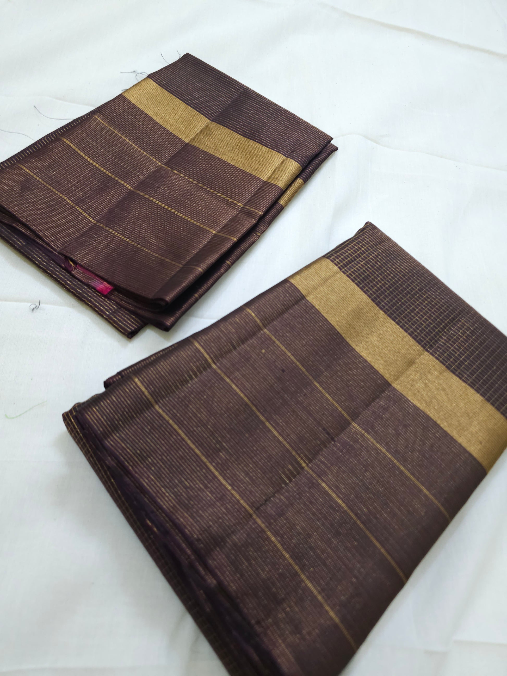 A10- Brown self pure soft silk saree - Majos