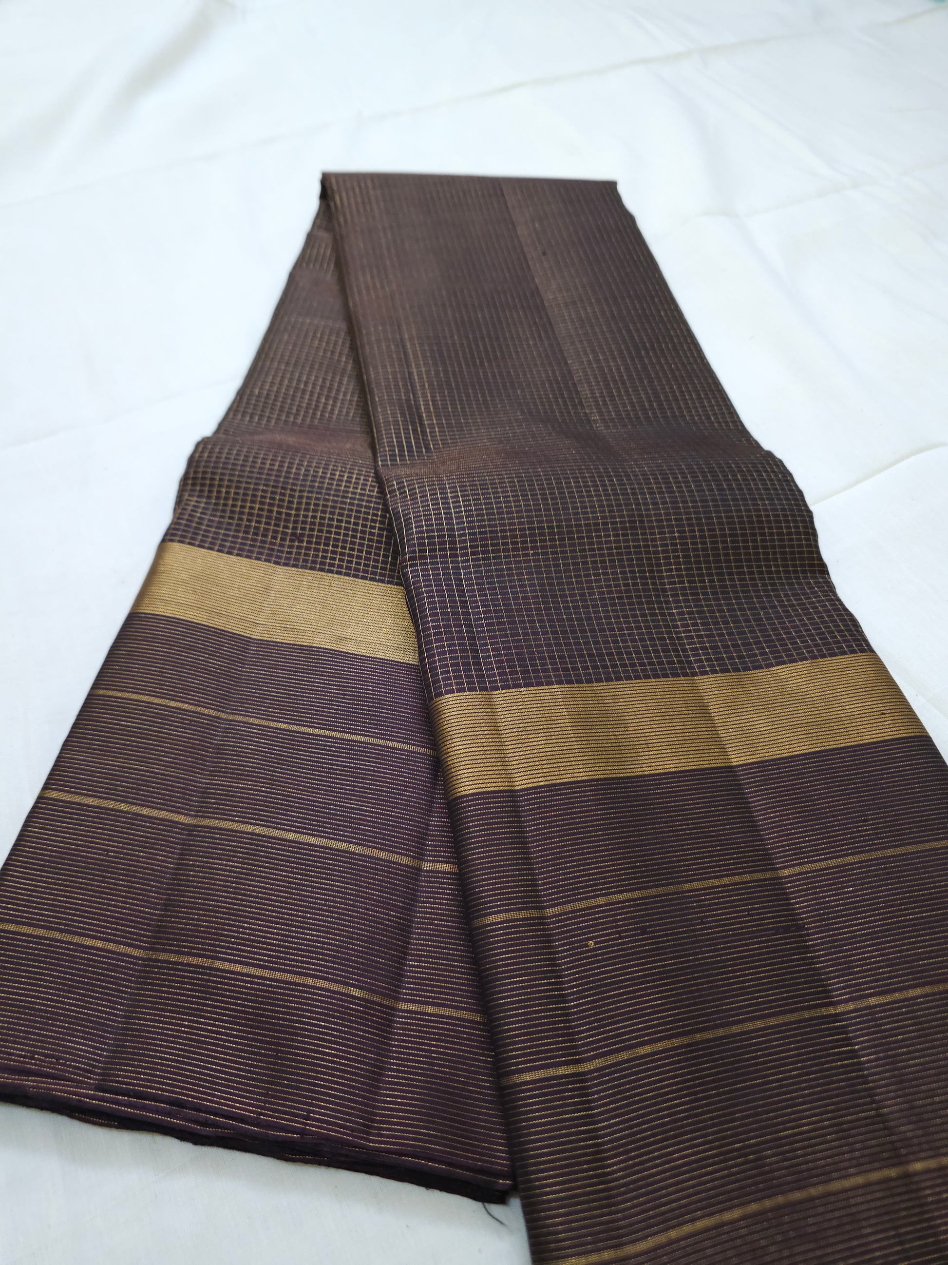 A10- Brown self pure soft silk saree - Majos