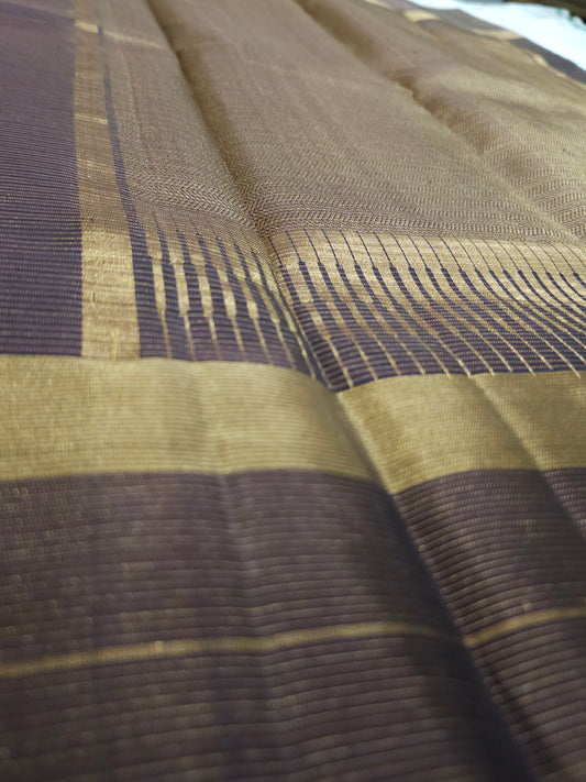 A10- Brown self pure soft silk saree - Majos