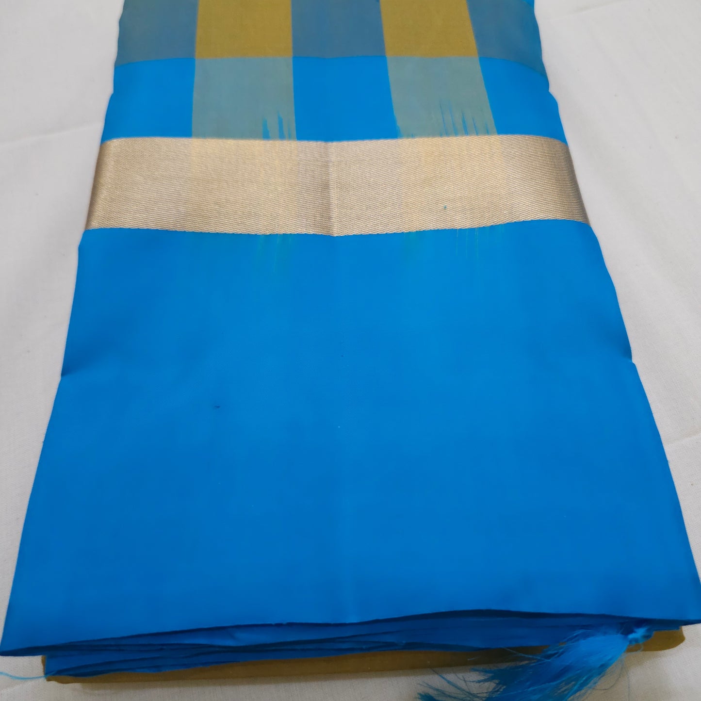 A15- Sky blue and mustard checks single gatti jari - Majos