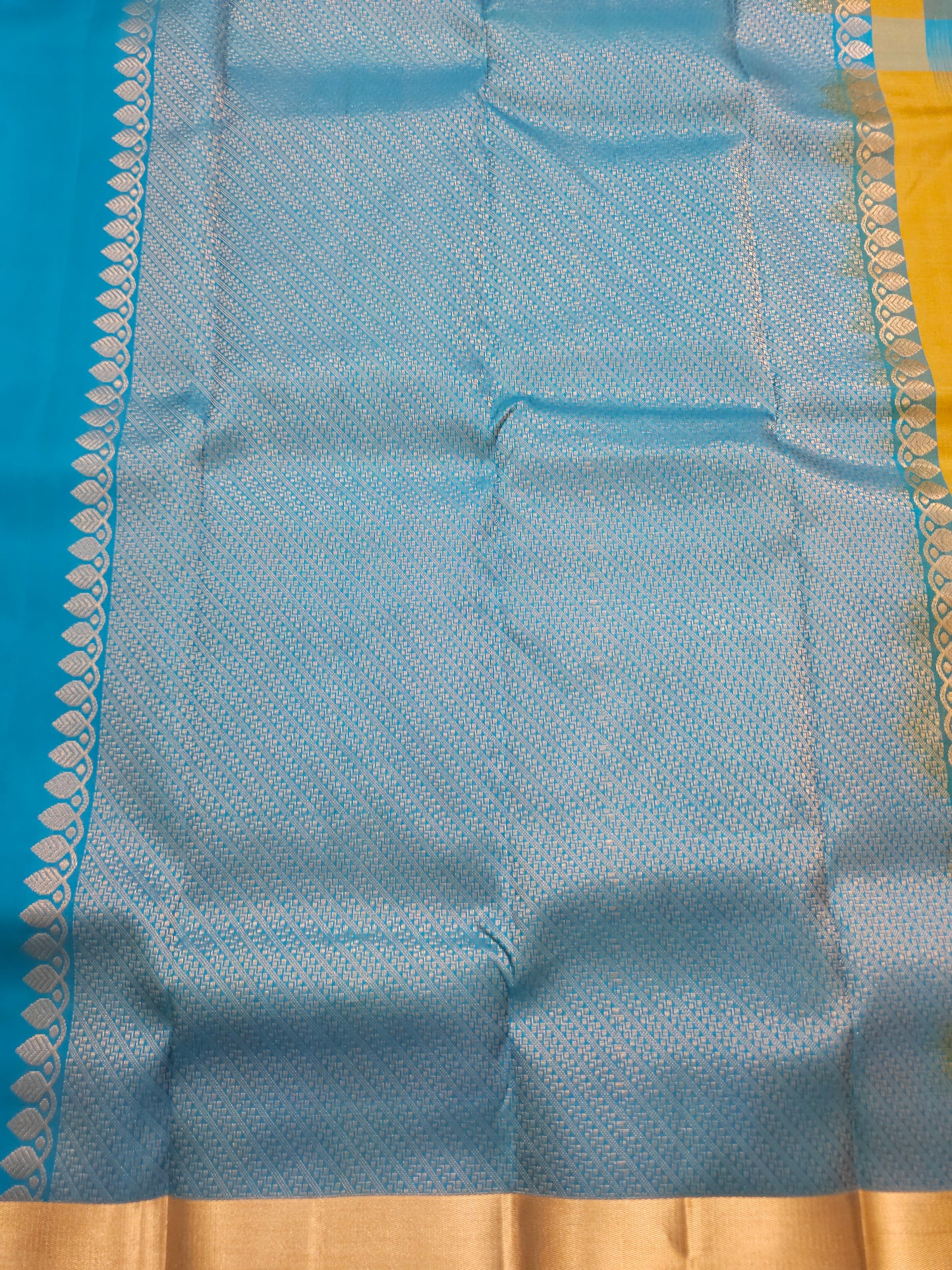 A15- Sky blue and mustard checks single gatti jari - Majos