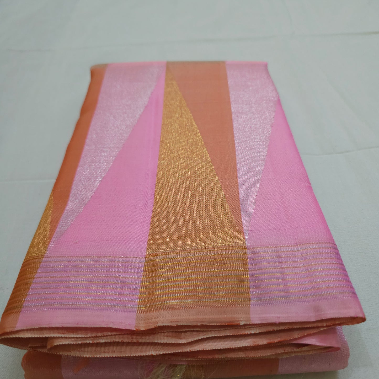 A21- Pink, Mustard and Gold Geometrical Design saree- - Majos