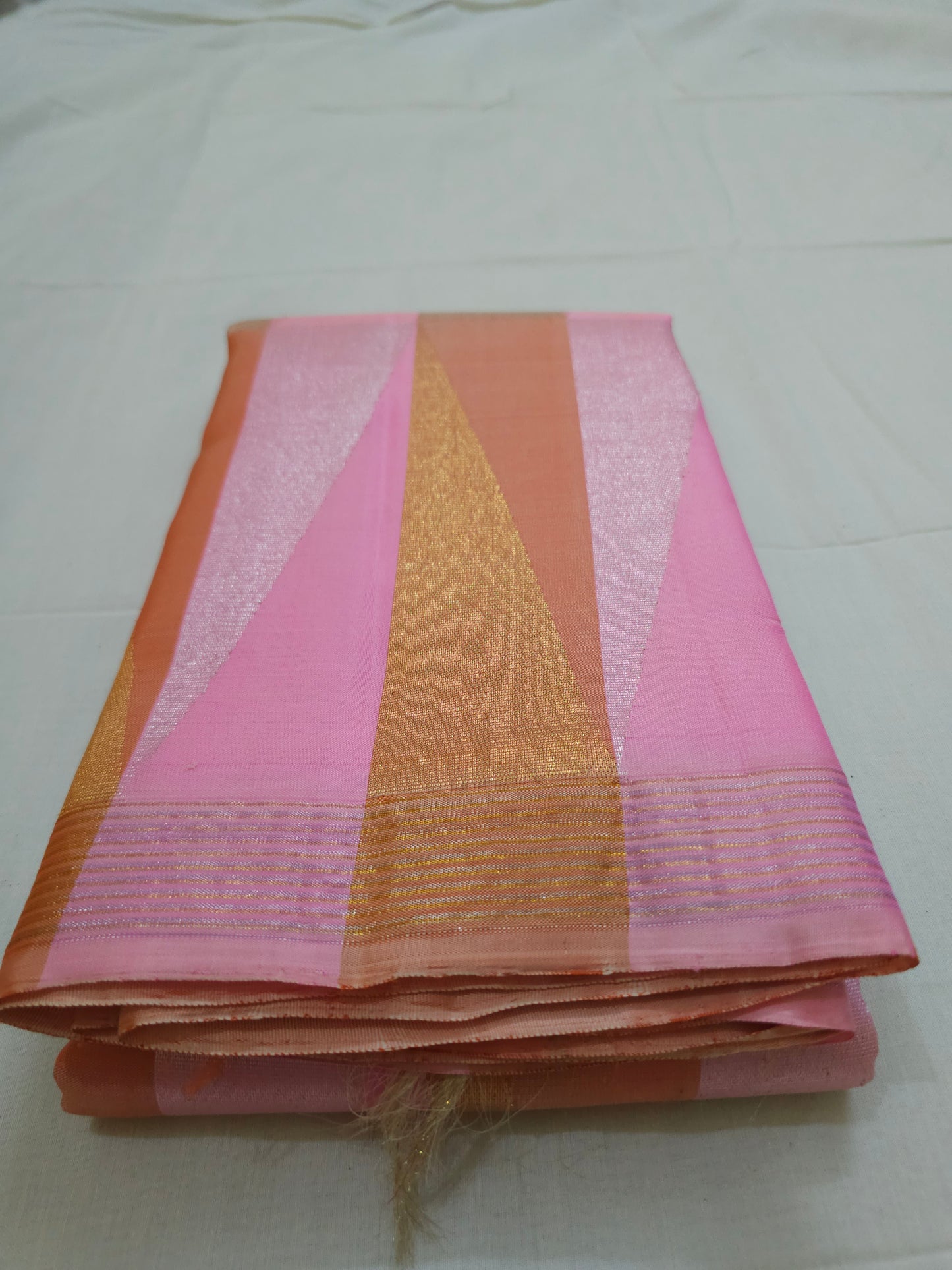 A21- Pink, Mustard and Gold Geometrical Design saree- - Majos