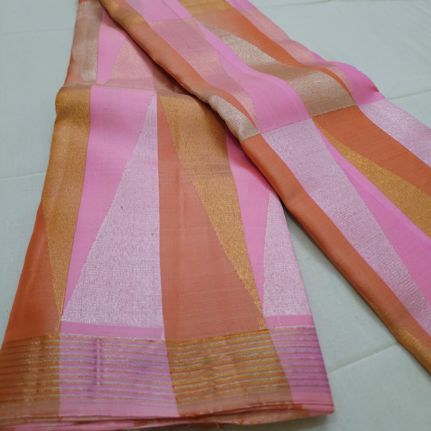 A21- Pink, Mustard and Gold Geometrical Design saree- - Majos