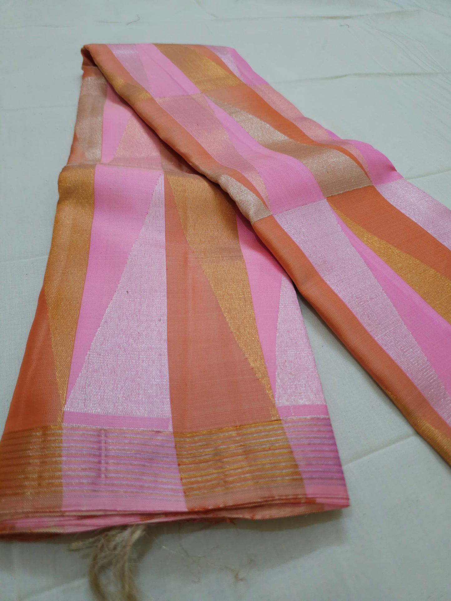 A21- Pink, Mustard and Gold Geometrical Design saree- - Majos