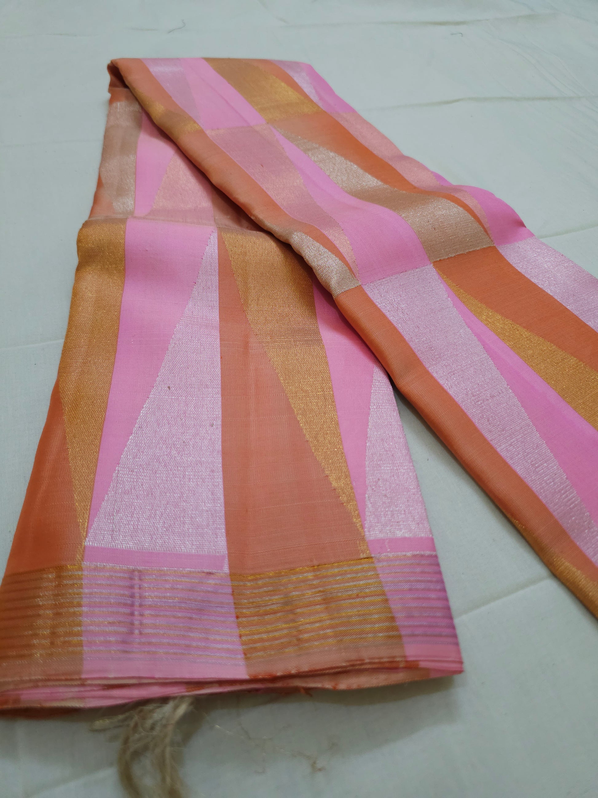 A21- Pink, Mustard and Gold Geometrical Design saree- - Majos