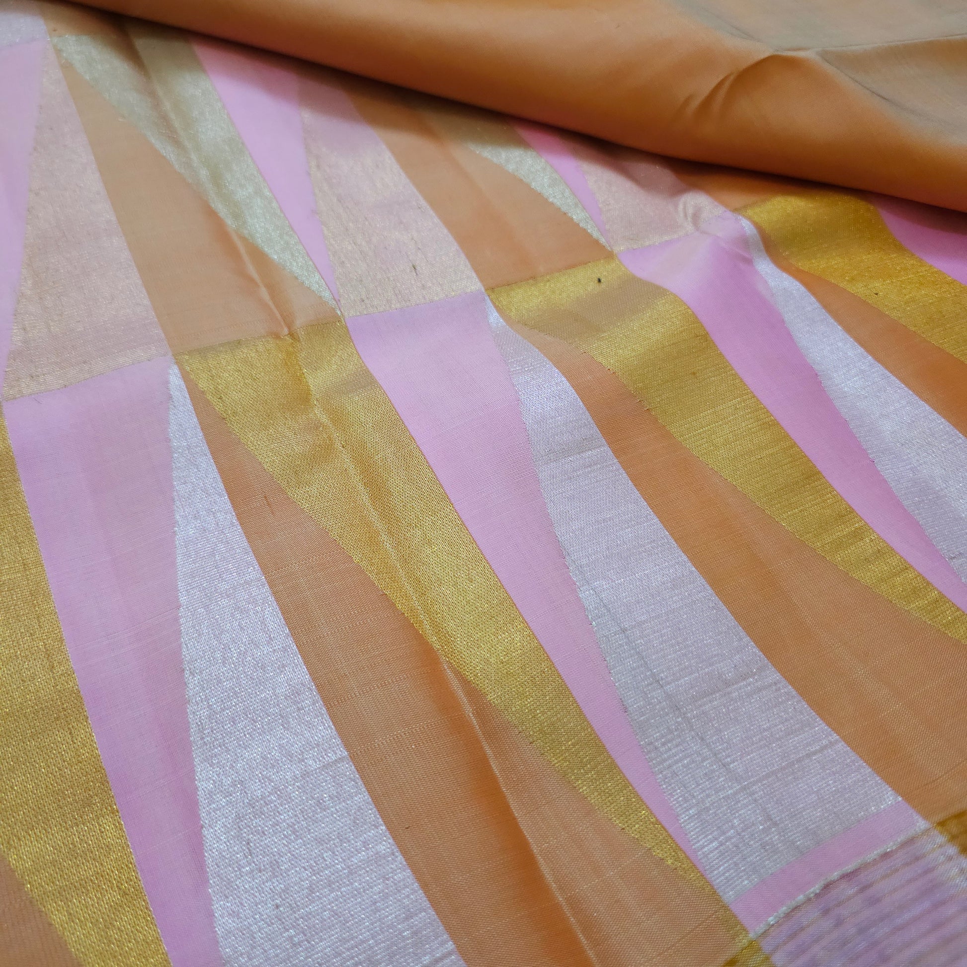 A21- Pink, Mustard and Gold Geometrical Design saree- - Majos