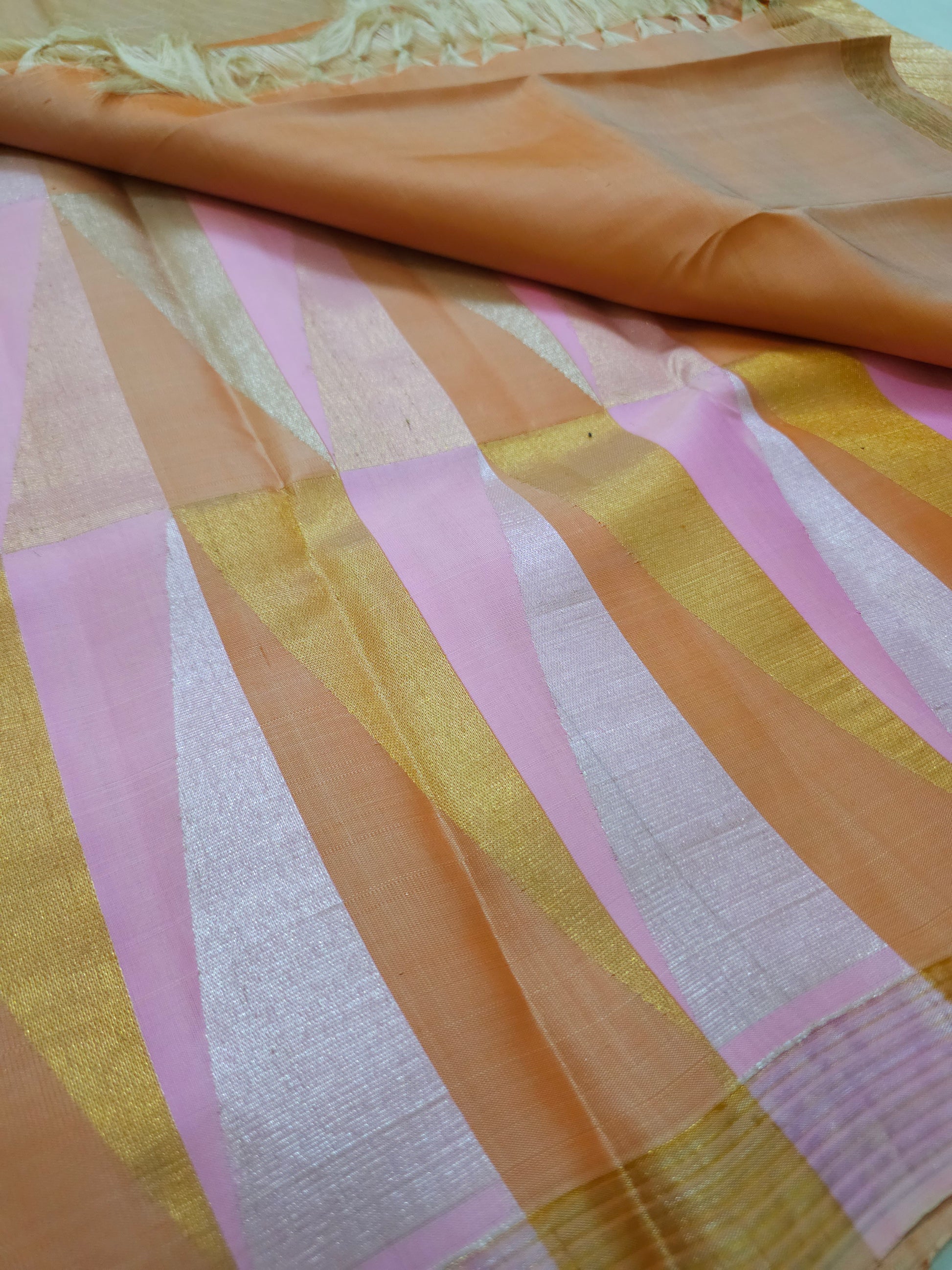 A21- Pink, Mustard and Gold Geometrical Design saree- - Majos