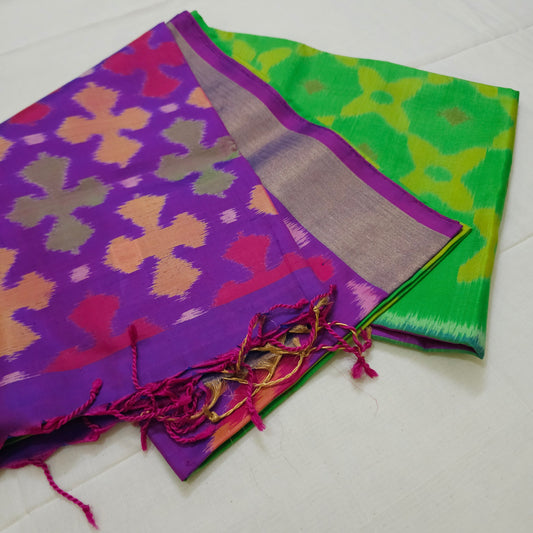 A16- Green and violet Pochampally Ikat saree - Majos