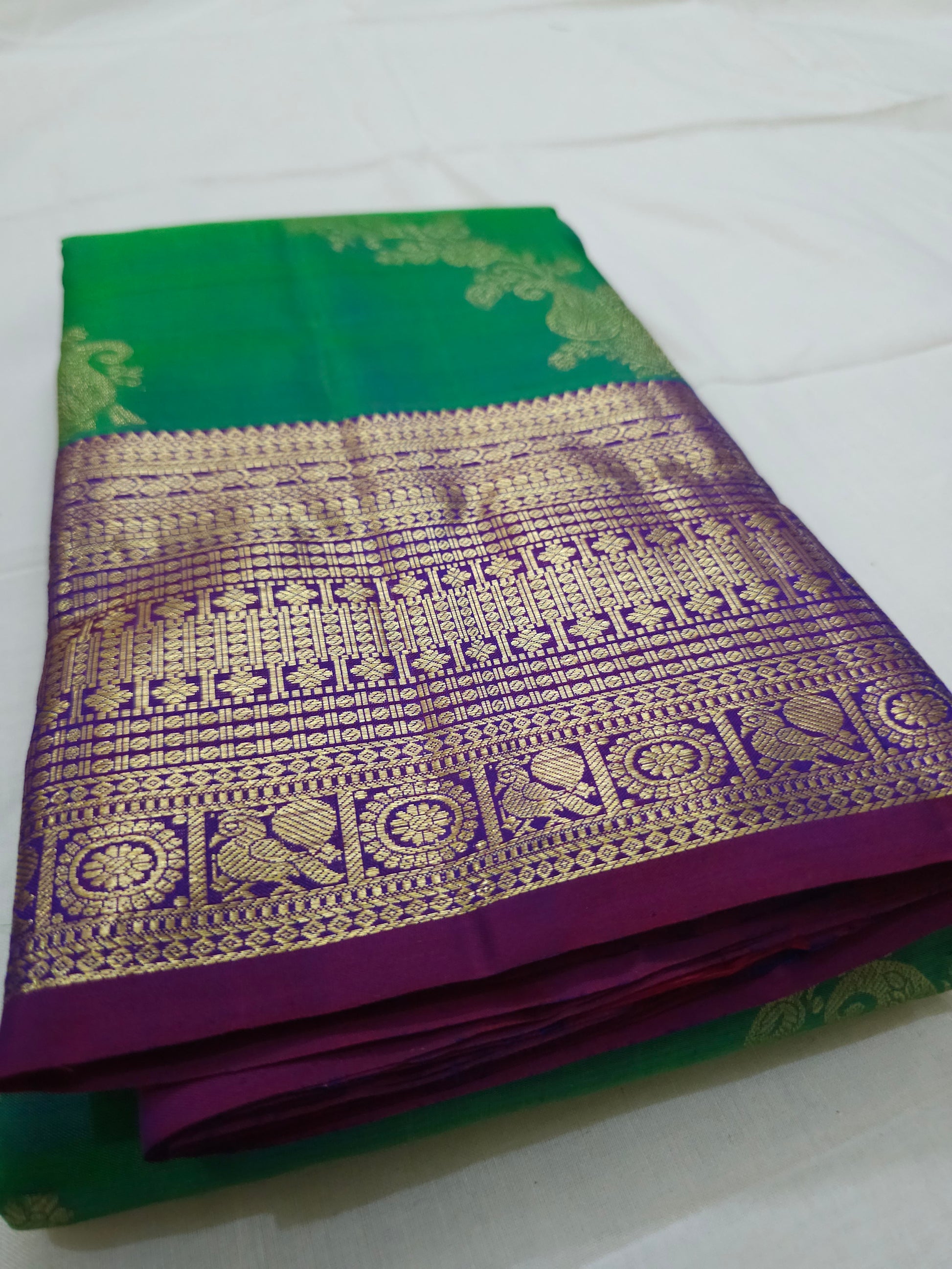 A17- Green and violet bridal kodi body saree - Majos