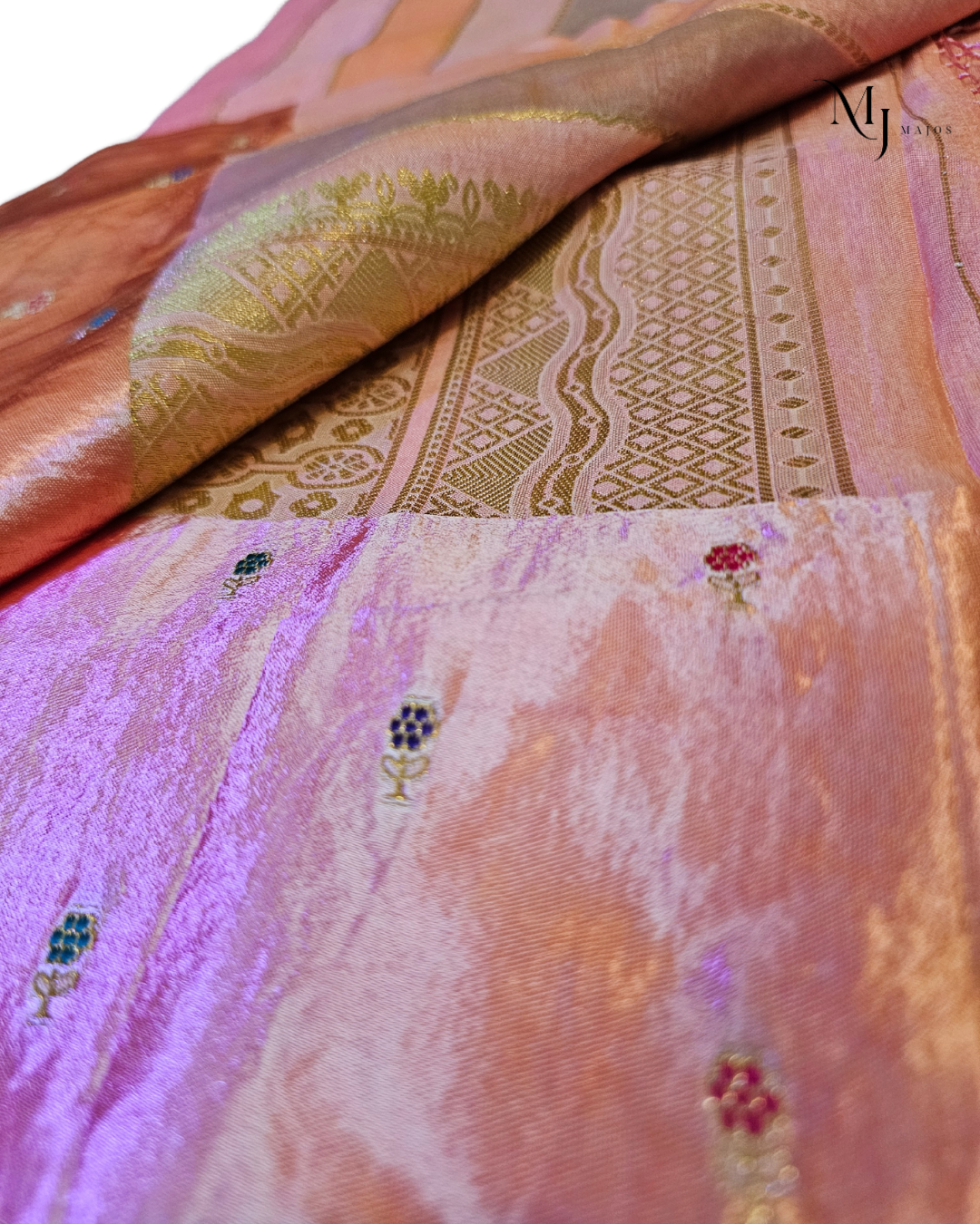Pink Multicolour stripes Munga Rangkat Saree