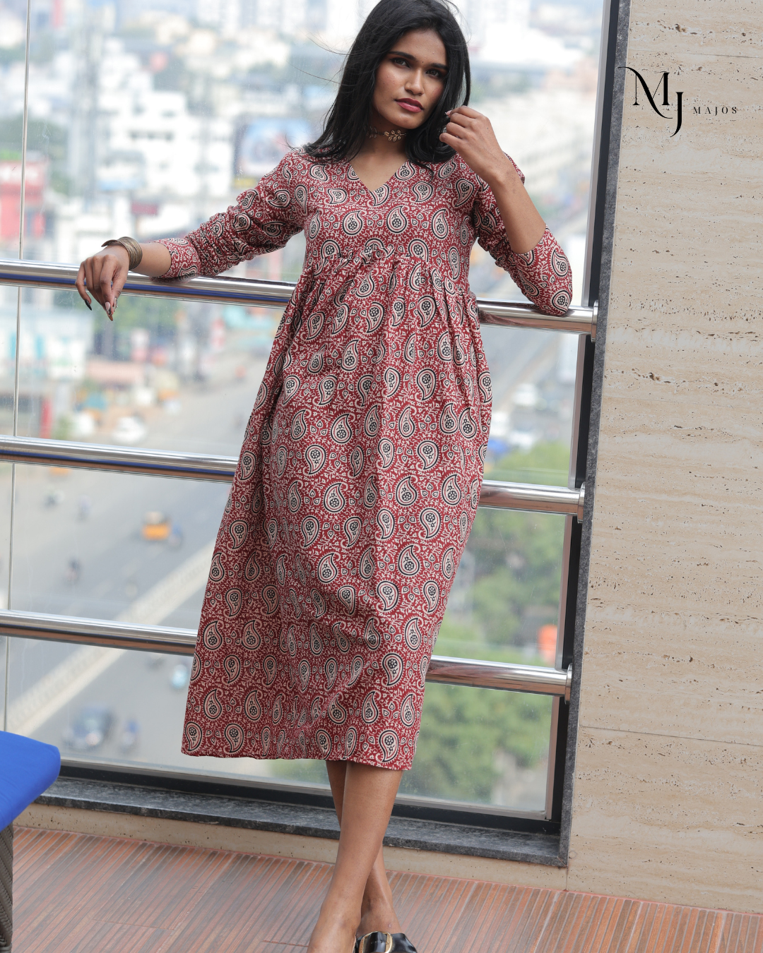 Cotton Maxi Dress- Maroom Mango Design
