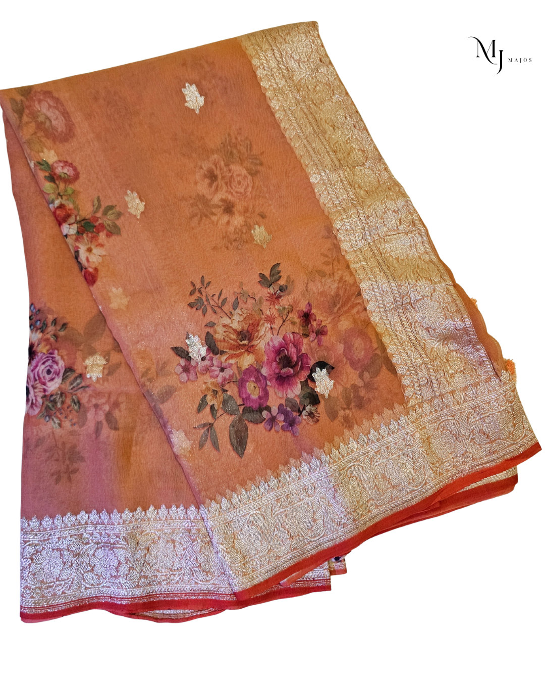 Brown floral pure khaddi chiffon