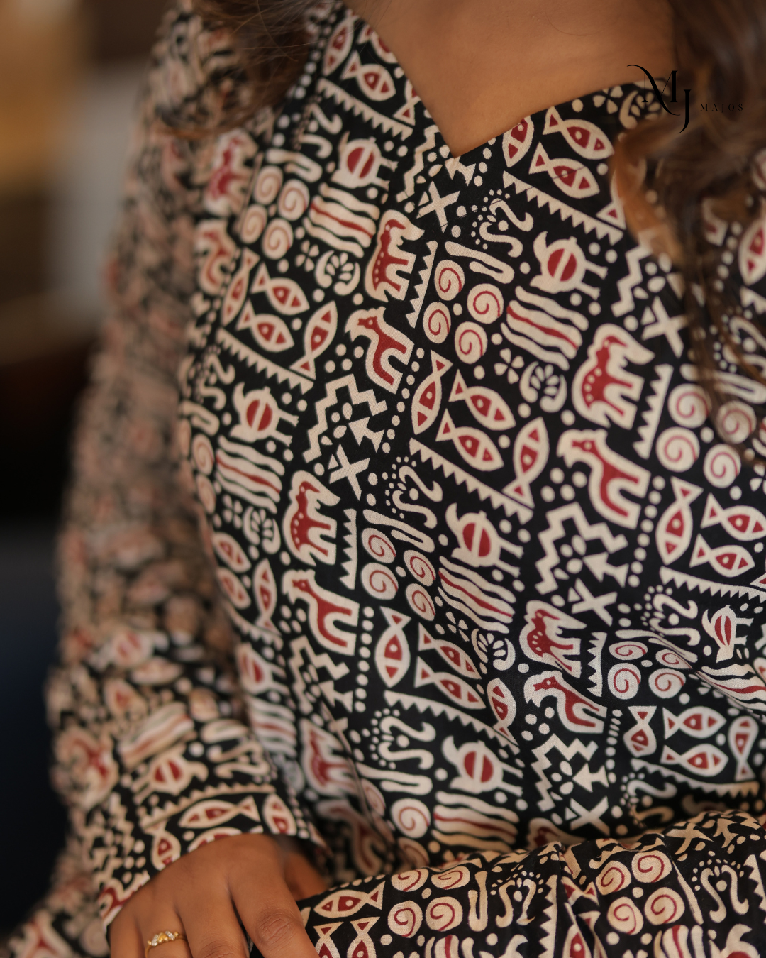 Black Animal Design Trendy Pattern A Line Kurti