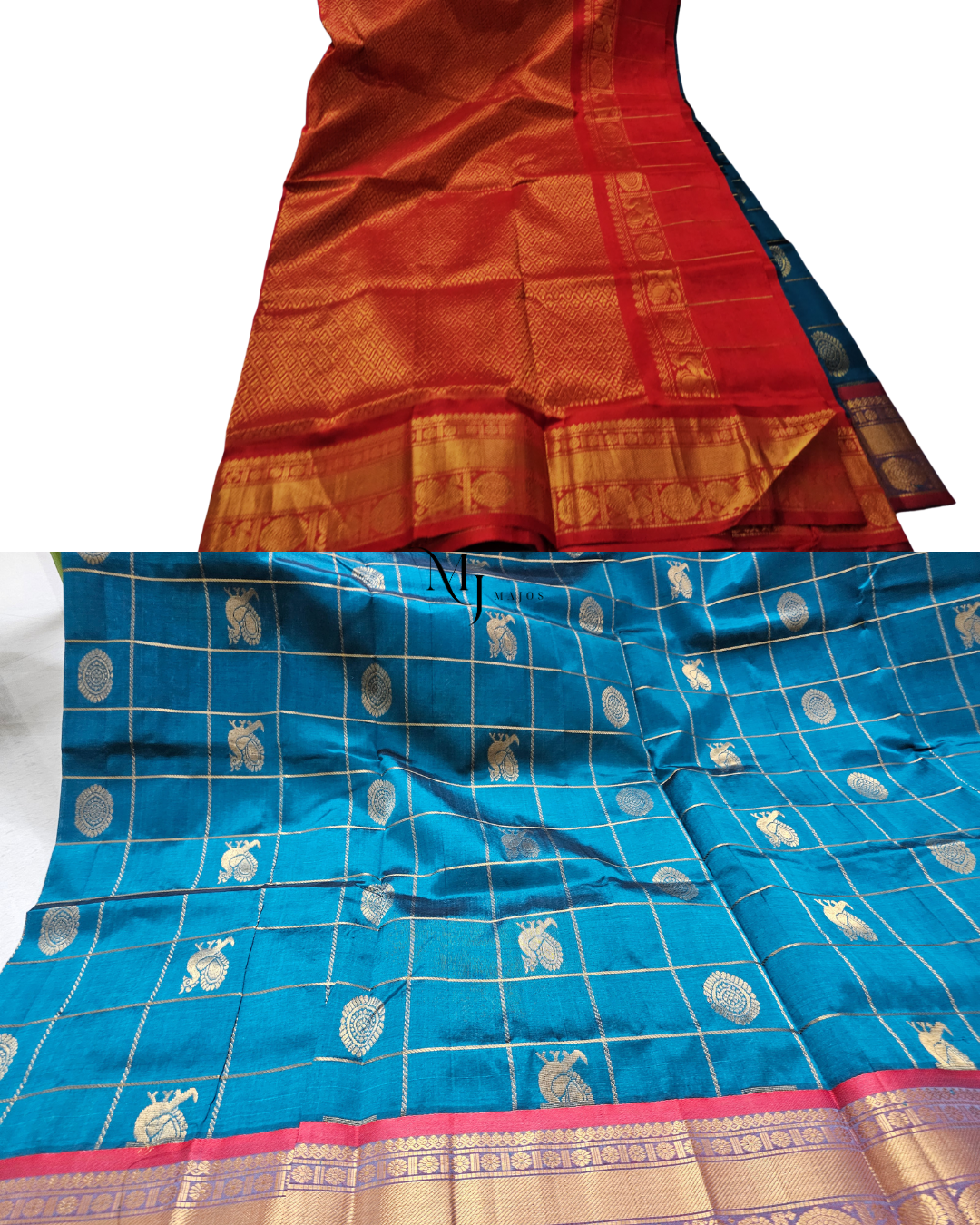 A26- Blue and Red jari kattam Silk Cotton Saree - Majos