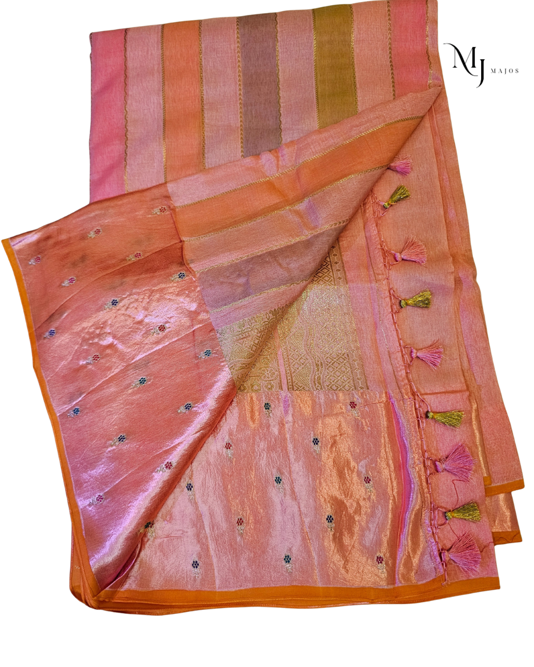 Pink Multicolour stripes Munga Rangkat Saree