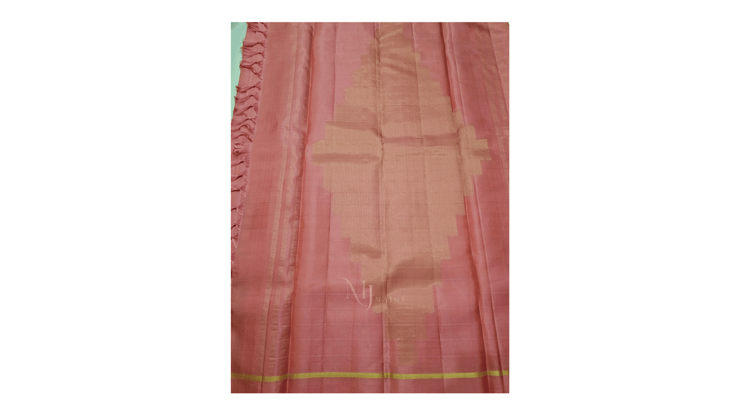 A1- Peach self colour Kanchipuram silk saree - Majos
