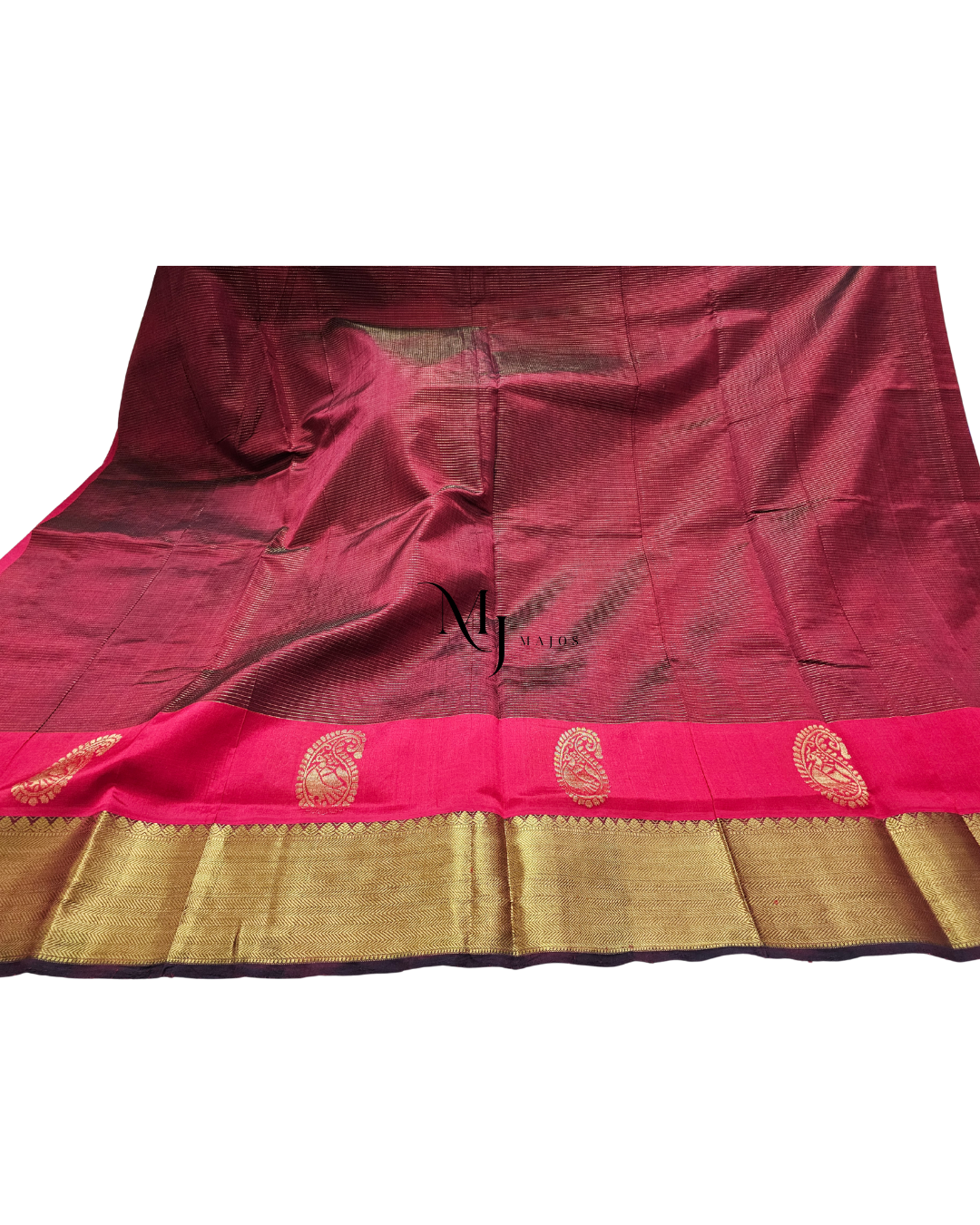 A23- Maroon and Red Vairavoosi Silk Cotton Saree - Majos