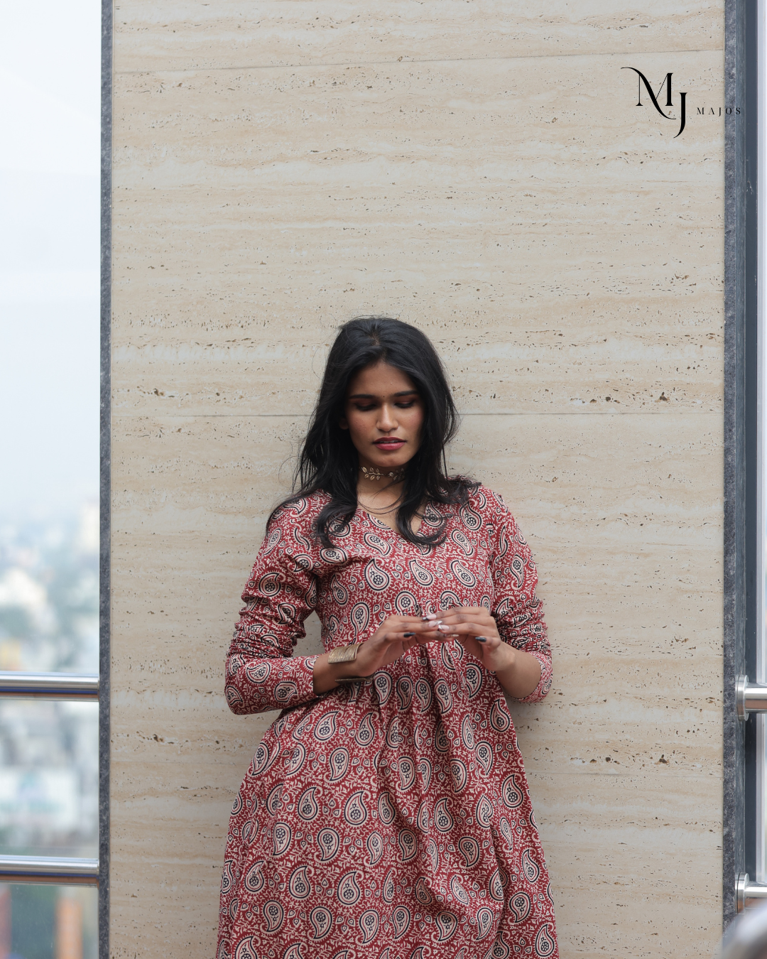 Cotton Maxi Dress- Maroom Mango Design