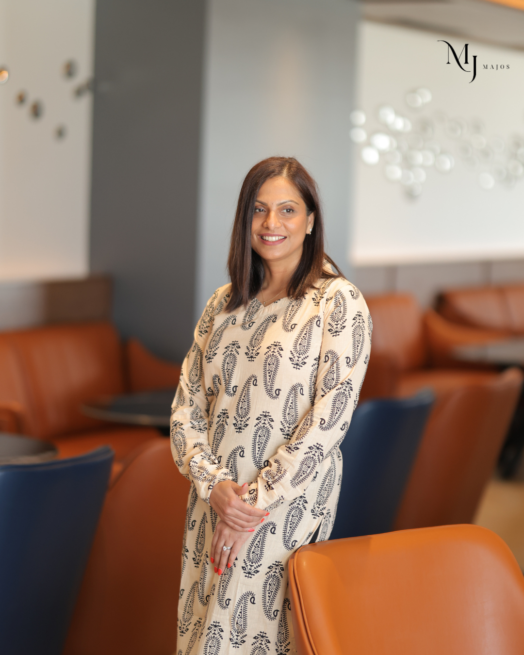 Cream and Black Mango Design Kurti