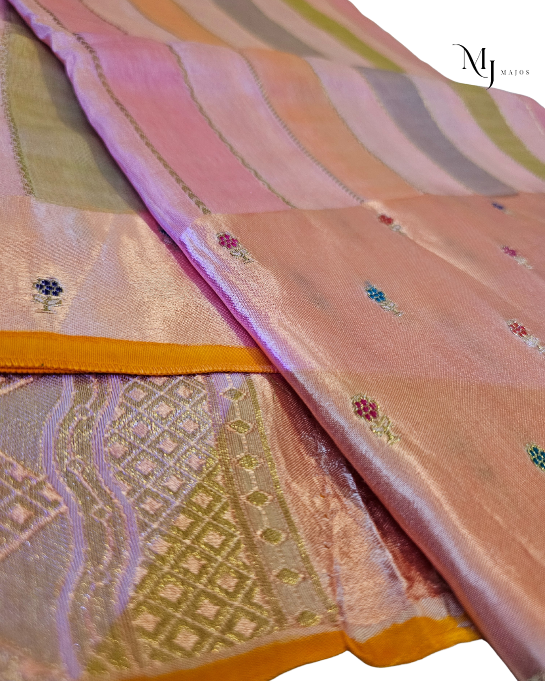 Pink Multicolour stripes Munga Rangkat Saree