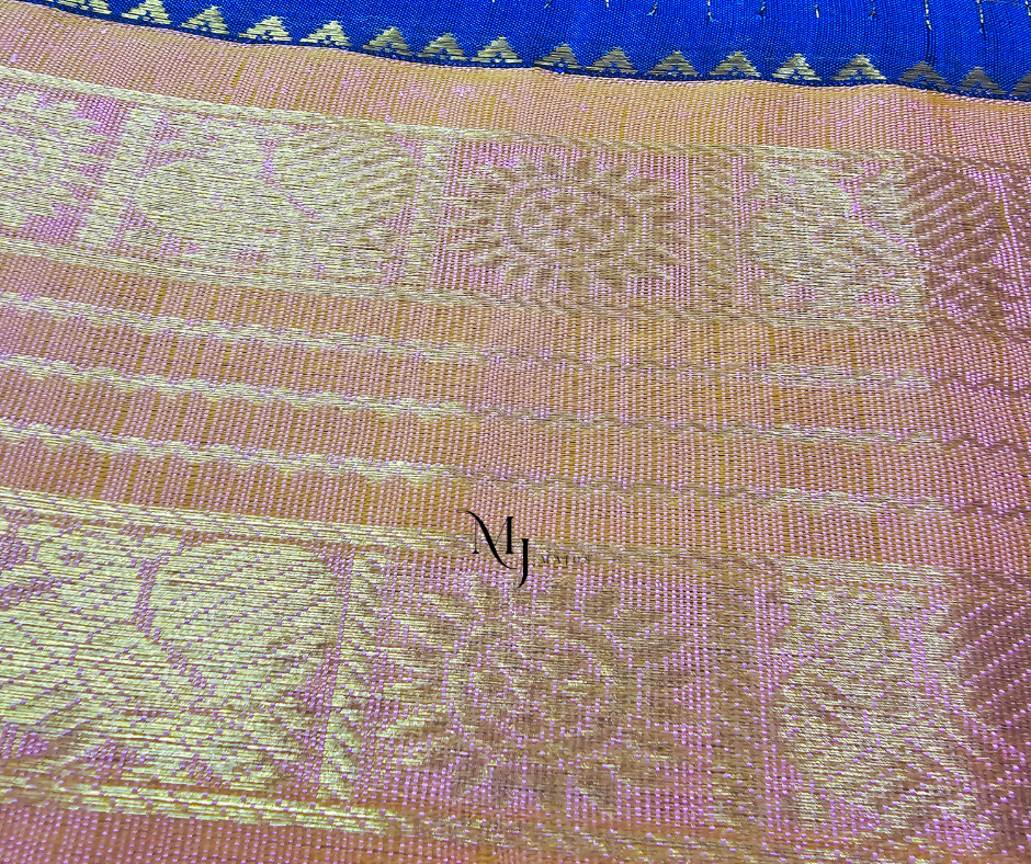 A22- Blue and Peach Silk Cotton Saree - Majos