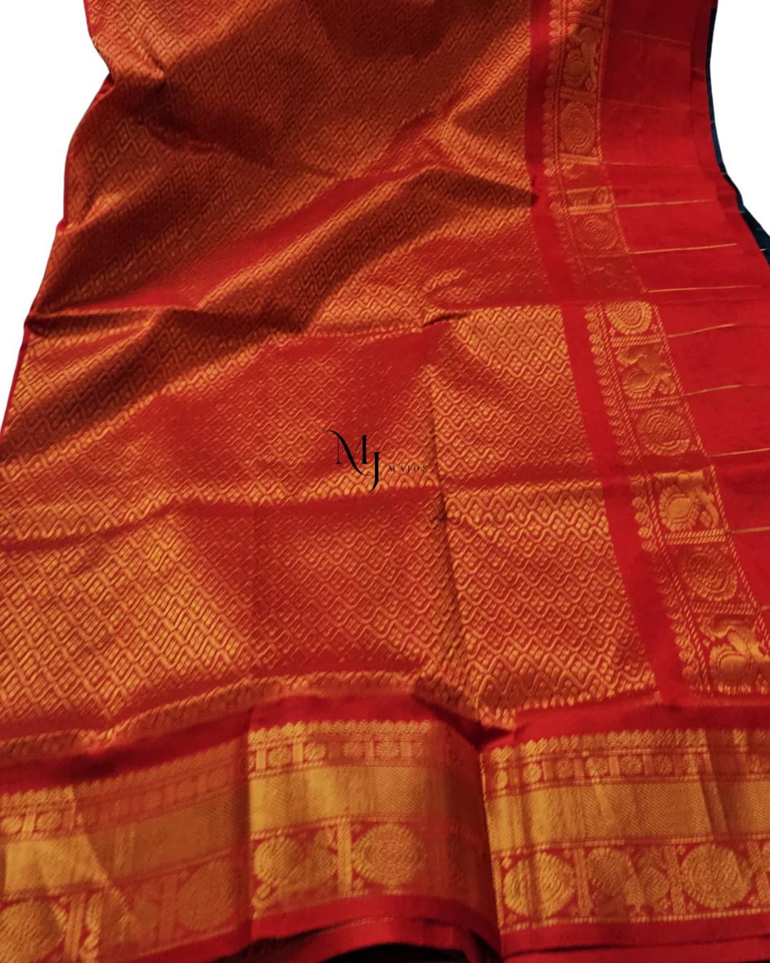 A26- Blue and Red jari kattam Silk Cotton Saree - Majos