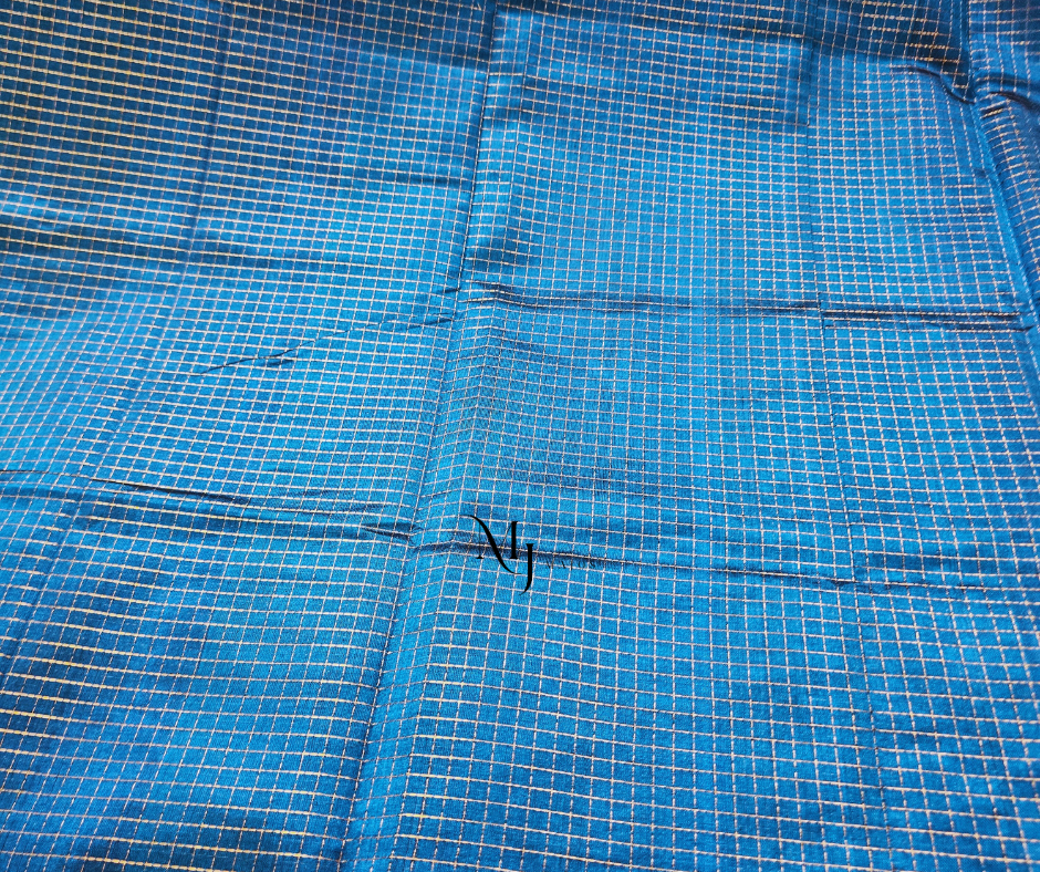 A22- Blue and Peach Silk Cotton Saree - Majos