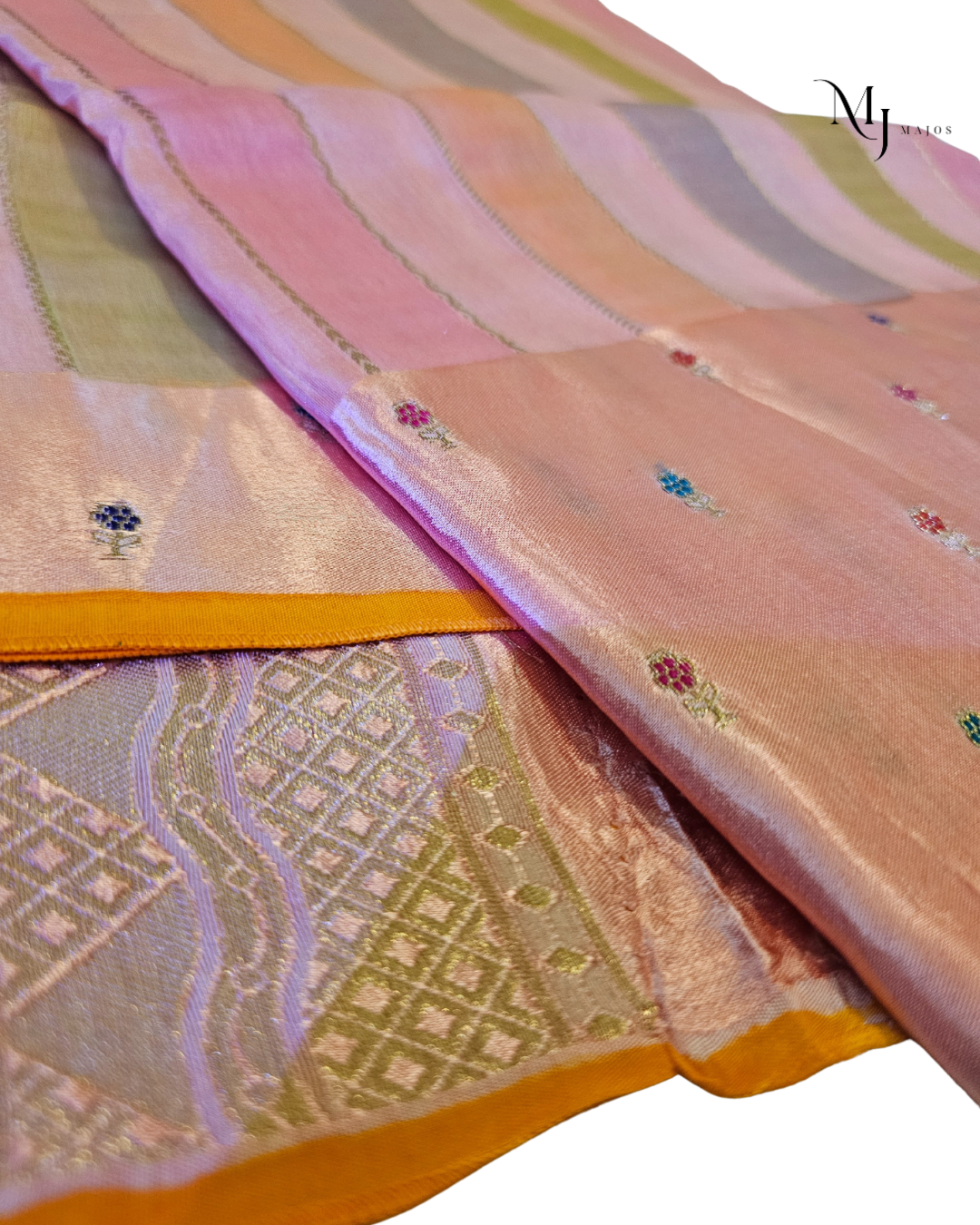 Pink Multicolour stripes Munga Rangkat Saree