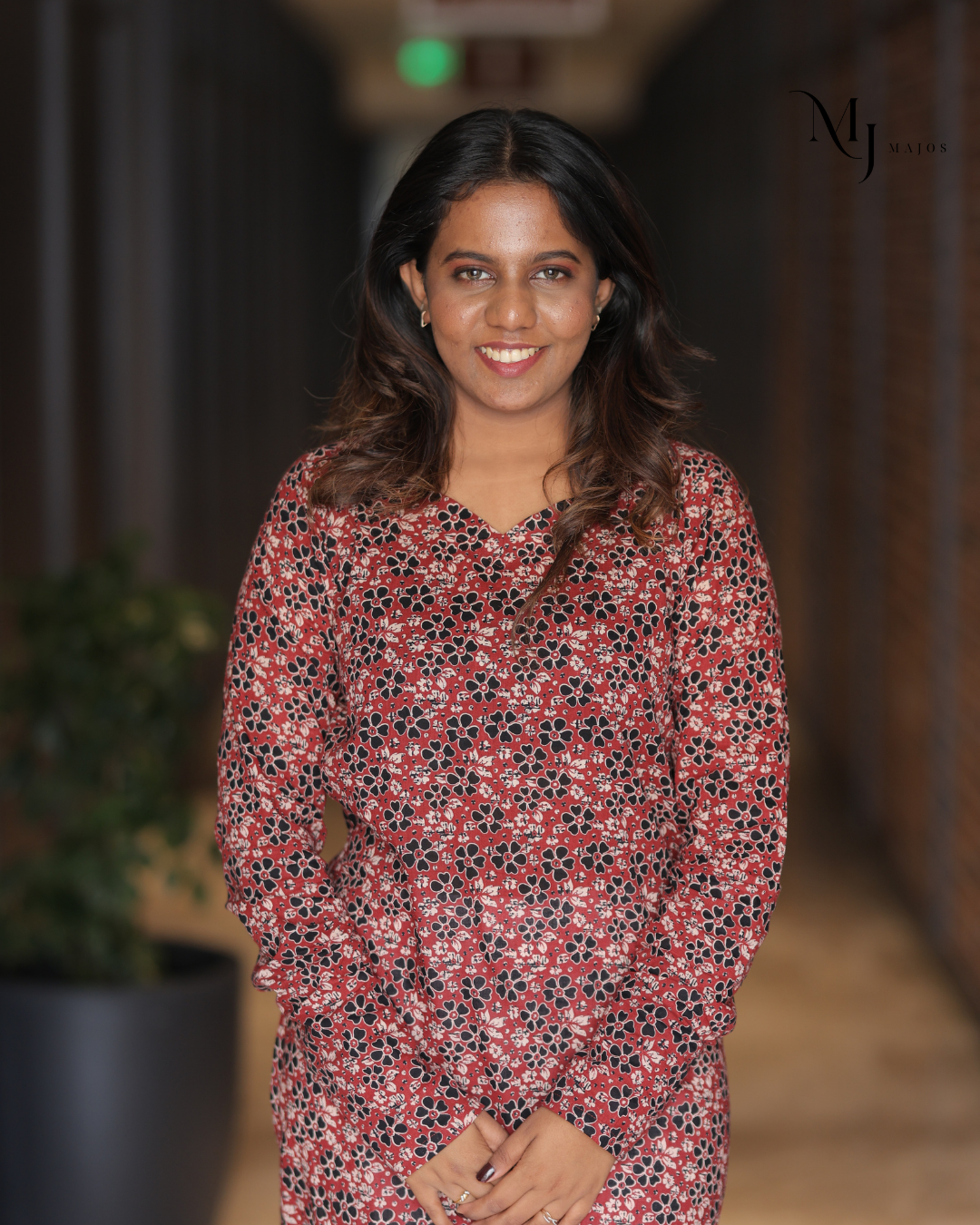 Maroon and Blue Floral Print Pure Cotton- A Line Kurti