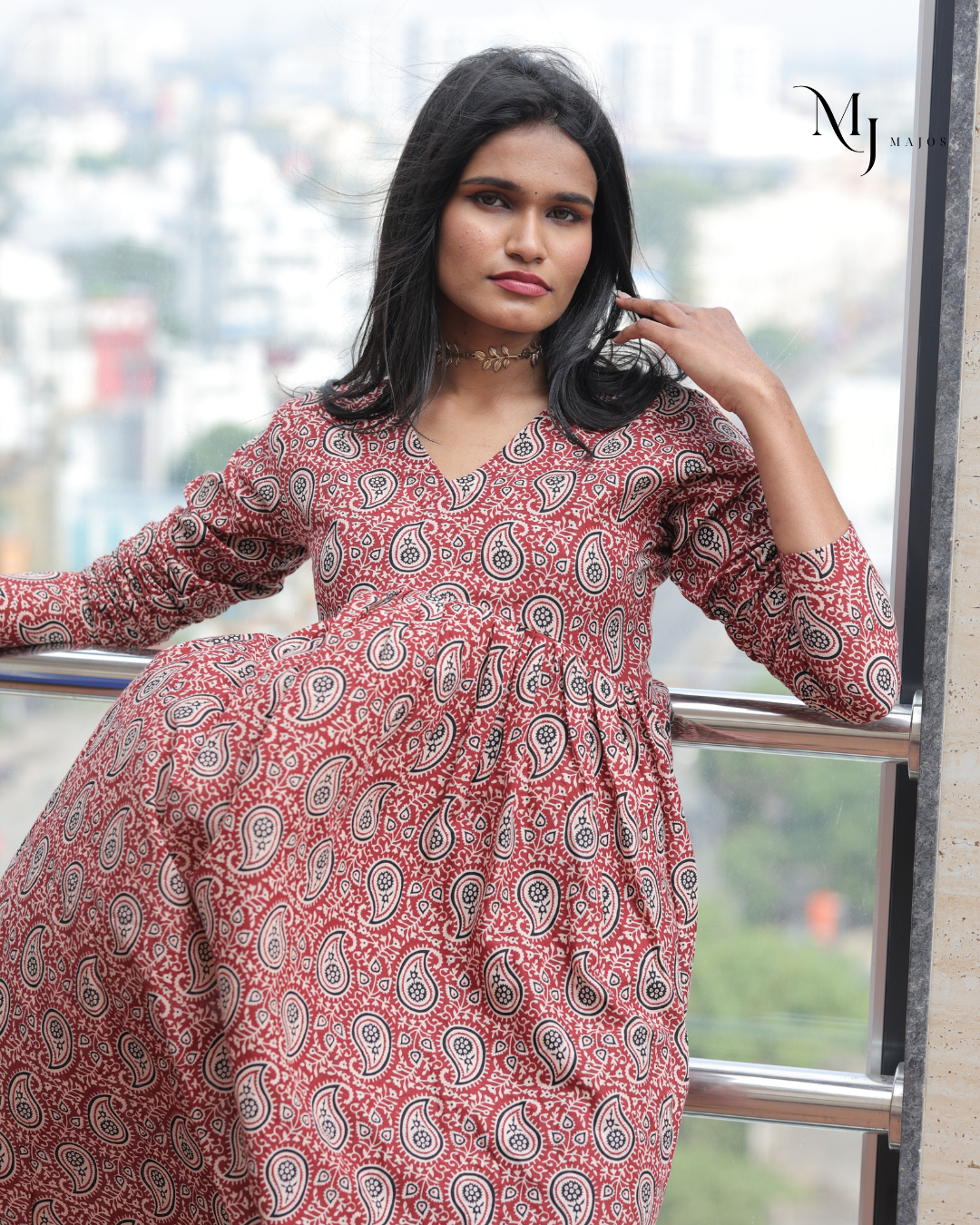 Cotton Maxi Dress- Maroom Mango Design